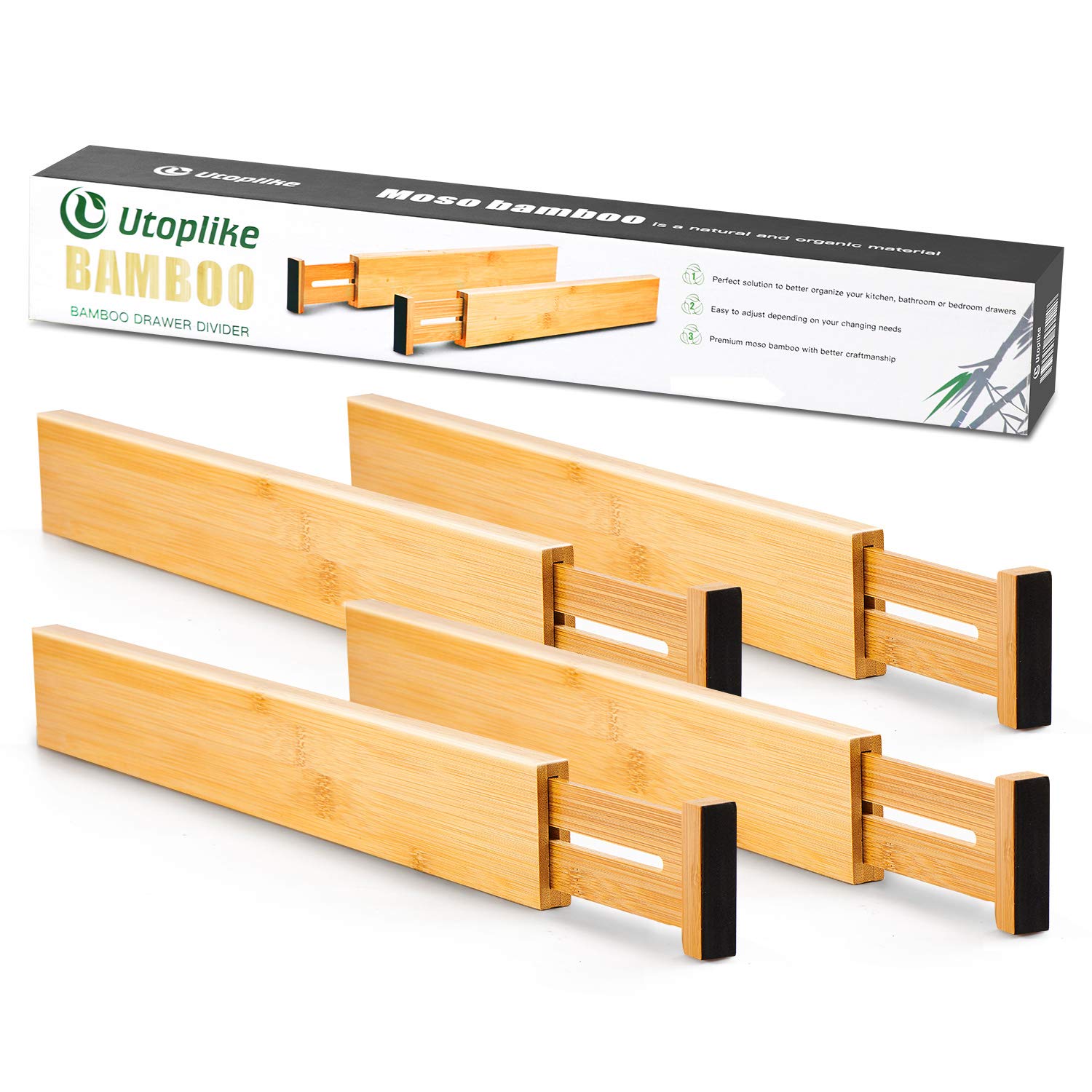4 Pcs Bamboo Kitchen Drawer Dividers