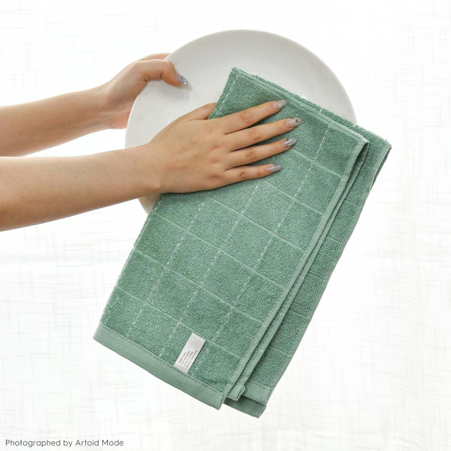Checkered Designed Cotton Light Green Terry Kitchen Dish Towels (4 Count)