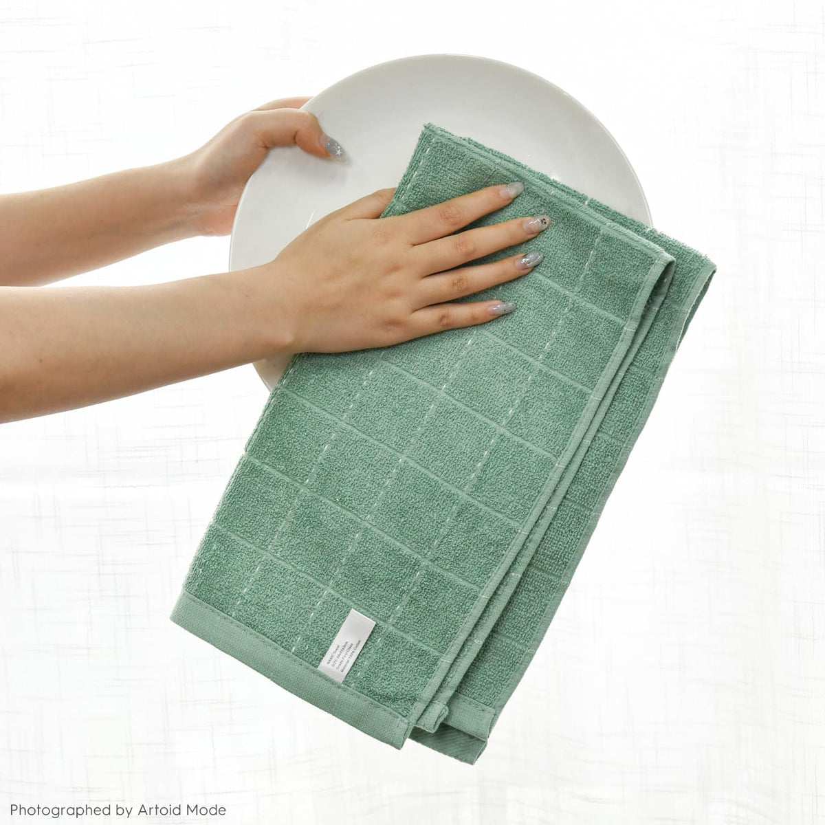 Checkered Designed Cotton Dark Green Terry Kitchen Dish Towels (4 Count)
