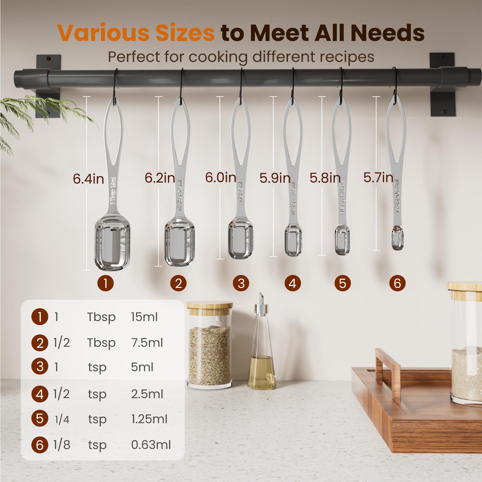 6PCS Narrow Measuring Spoons Set (6 Count)