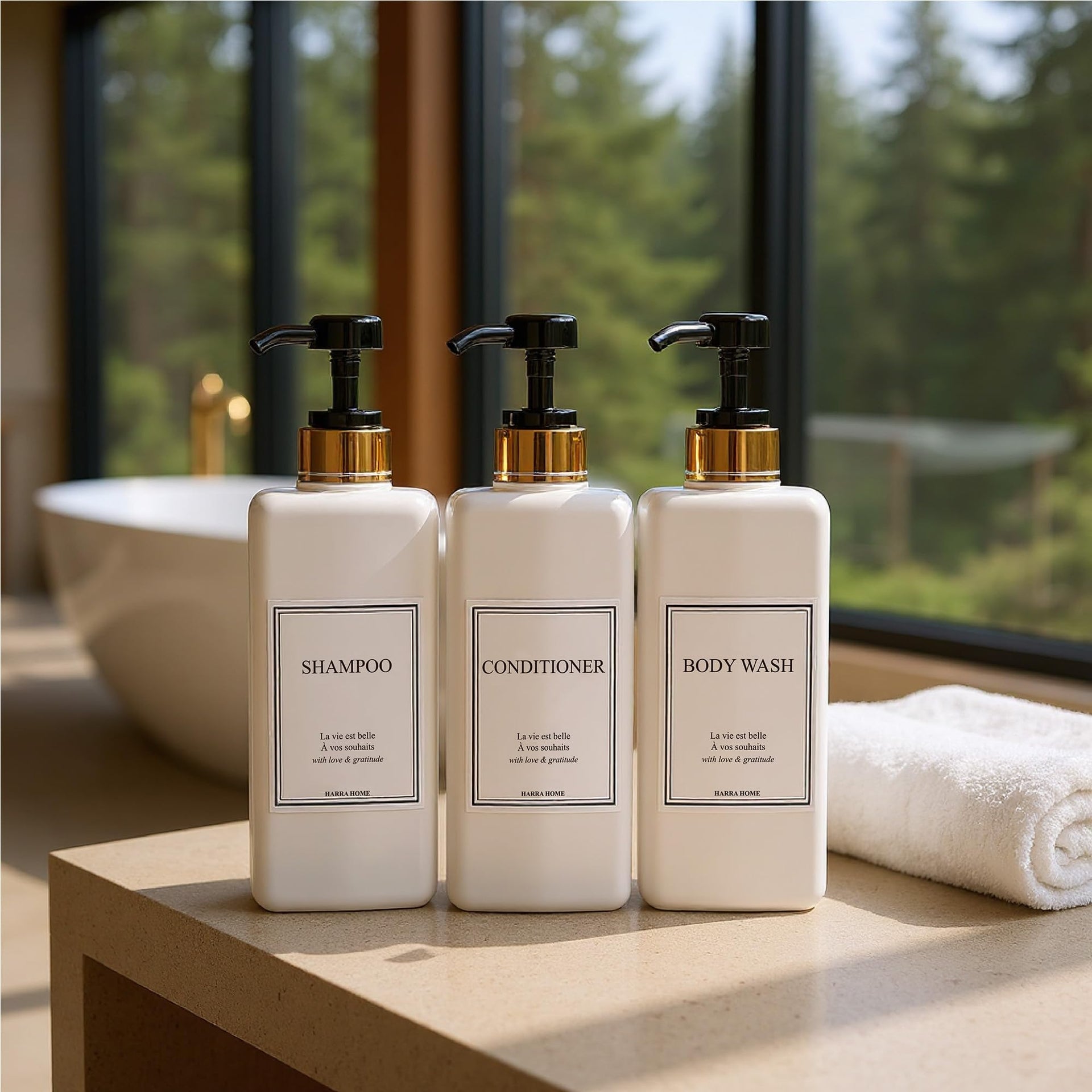 Modern Gold Design Shampoo and Conditioner Dispenser (3 Count)