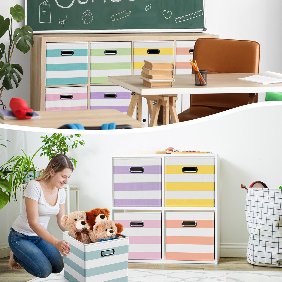 11 Inch 6 Pack Fabric Storage Cubes with Metal Handles (6 Count)