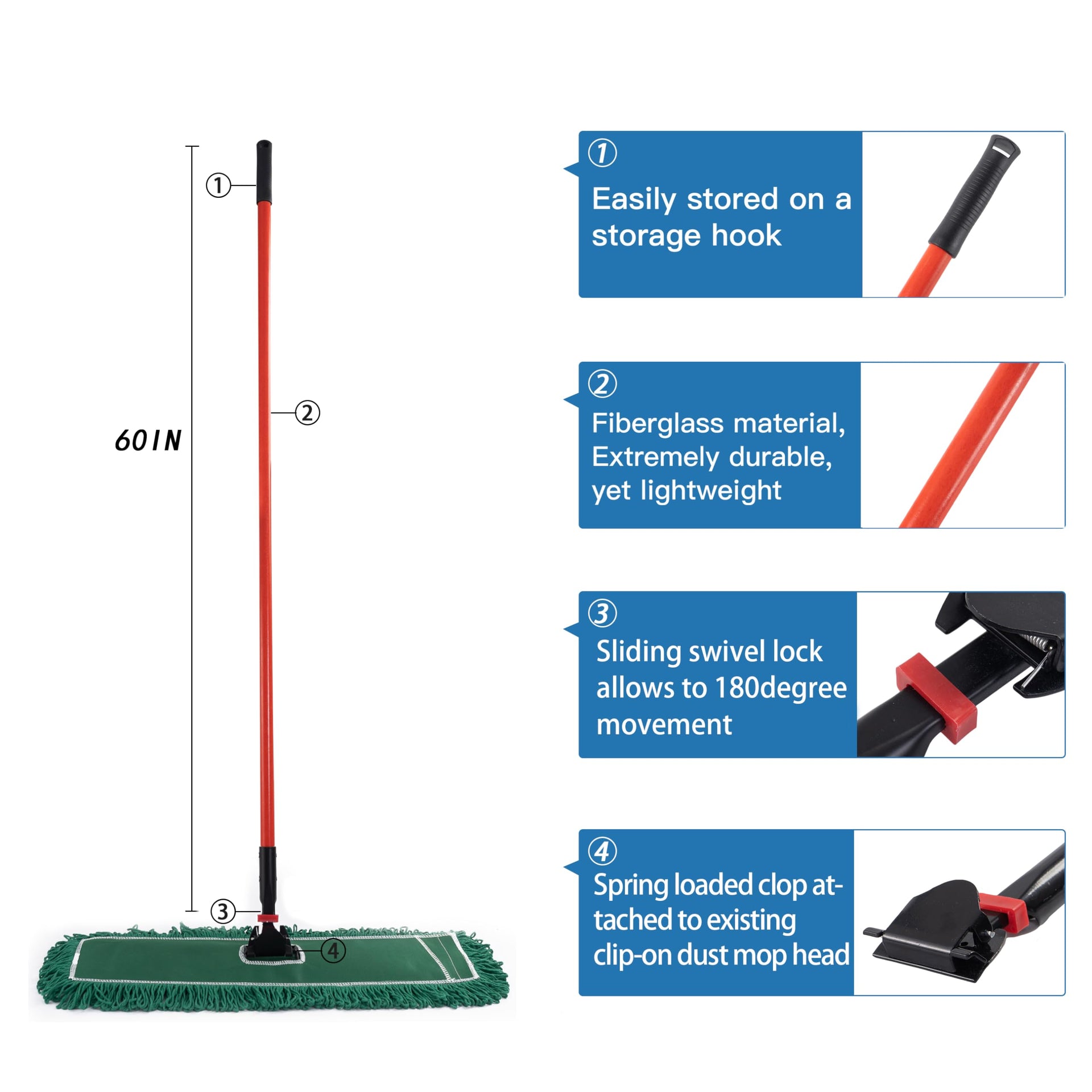 Matthew Cleaning Jaw Clamp Mop Handle - ModHome Supplies