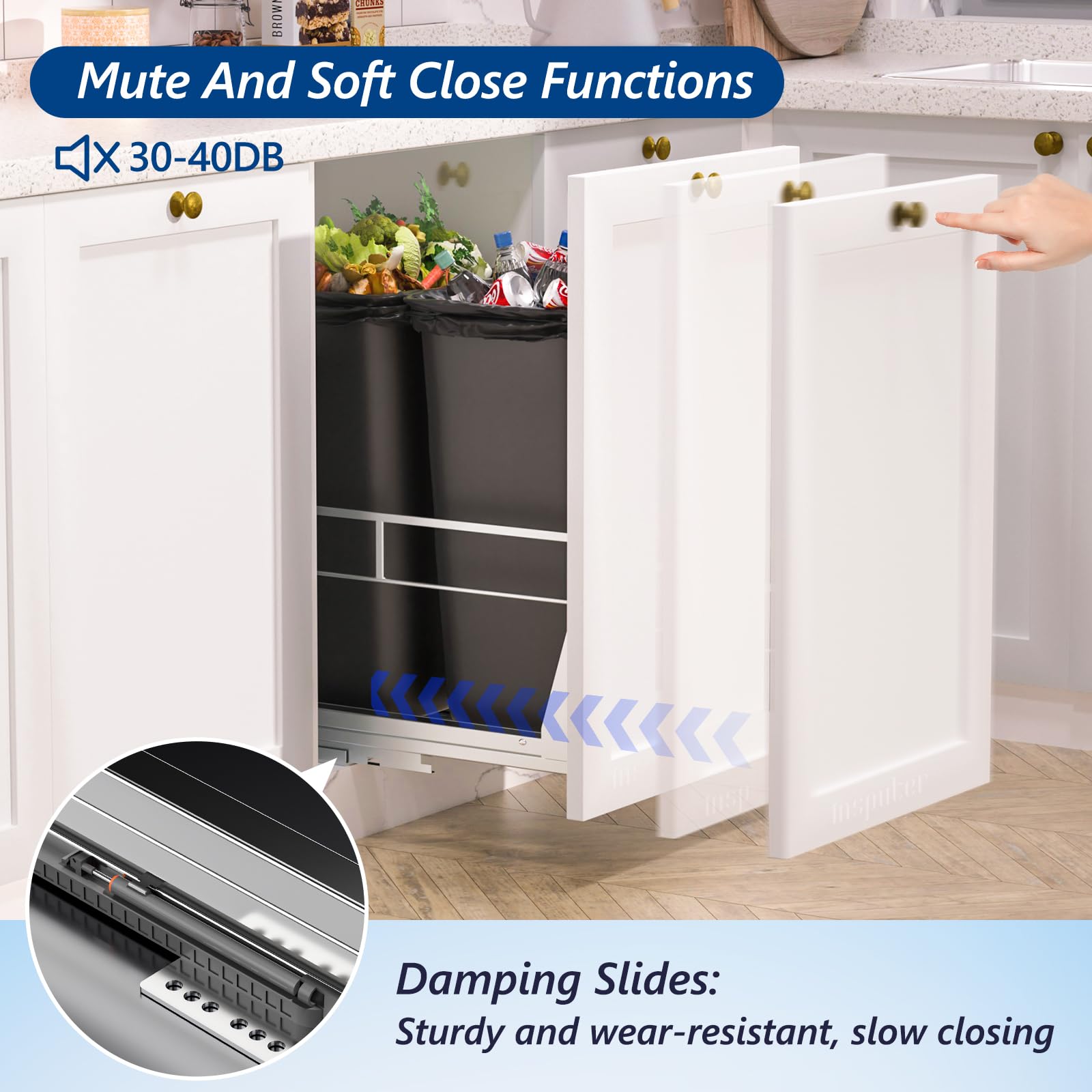 Dual Pull Out Trash Can Under Cabinet with Soft