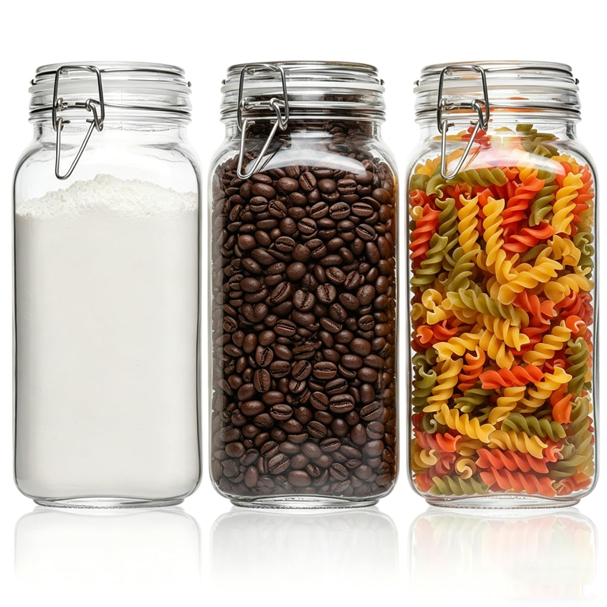 Large Square Glass Jars with Airtight Lids 78 oz 3 Pack Wide Mouth (3 Count)
