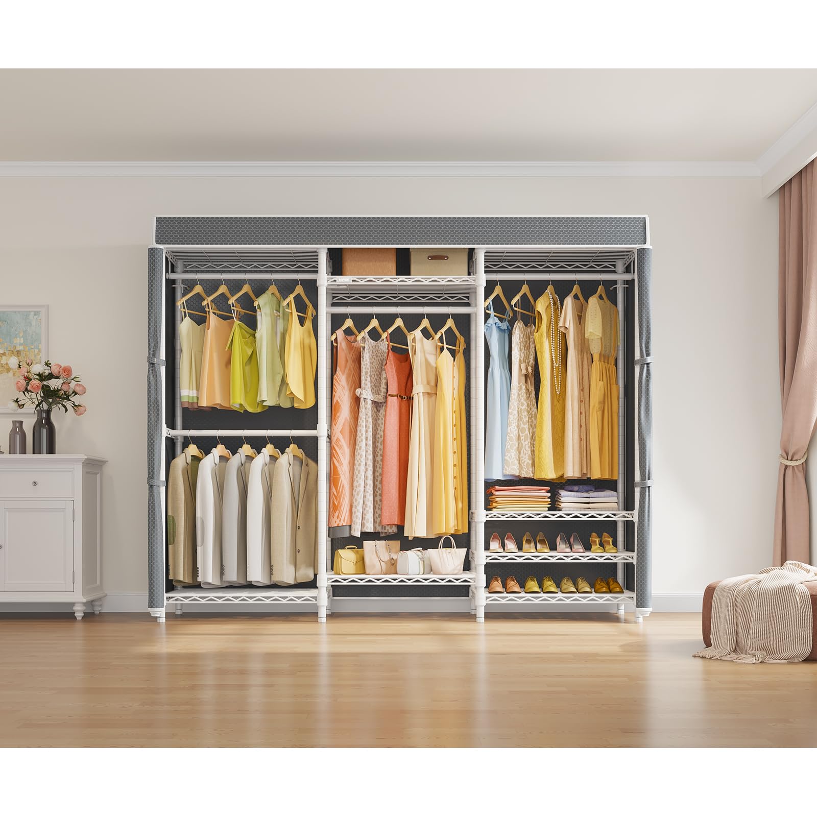 V5C Portable Bedroom Armoires Wardrobe Closet with Cover