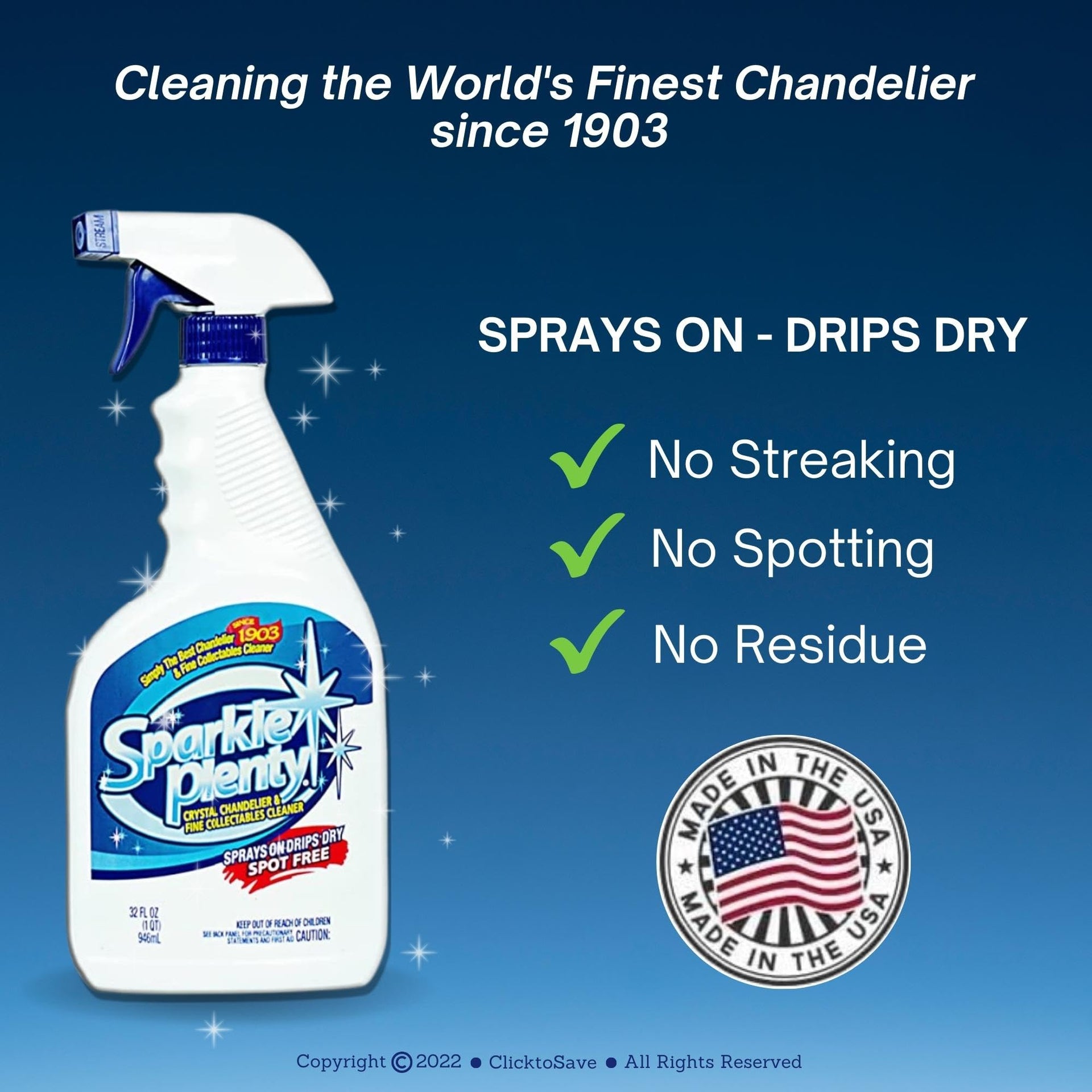Sparkle Plenty Chandelier Cleaner Drip Dry Spray No Wipe (64 Fl Oz)