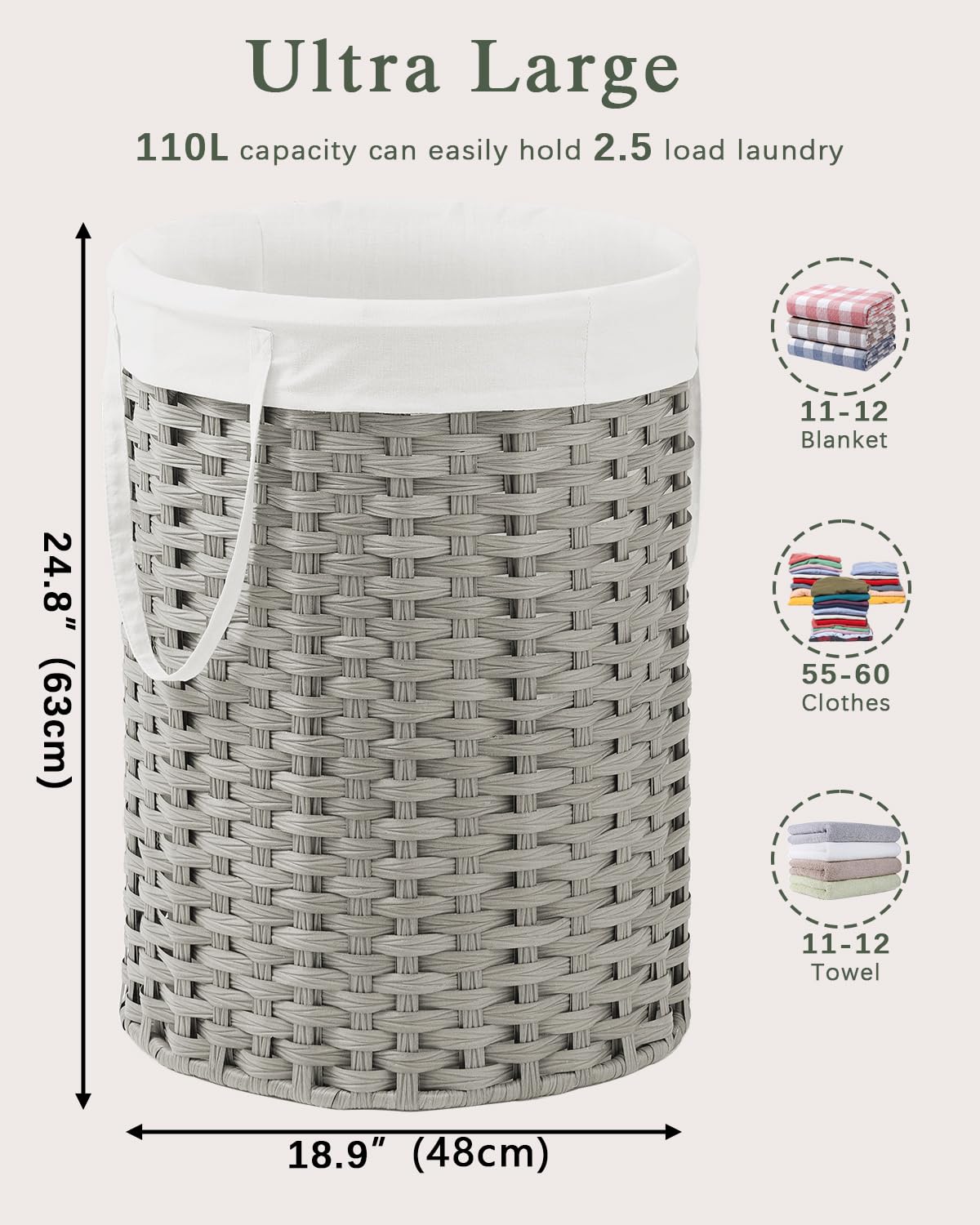 Laundry Basket Round PE Rattan Laundry Hamper