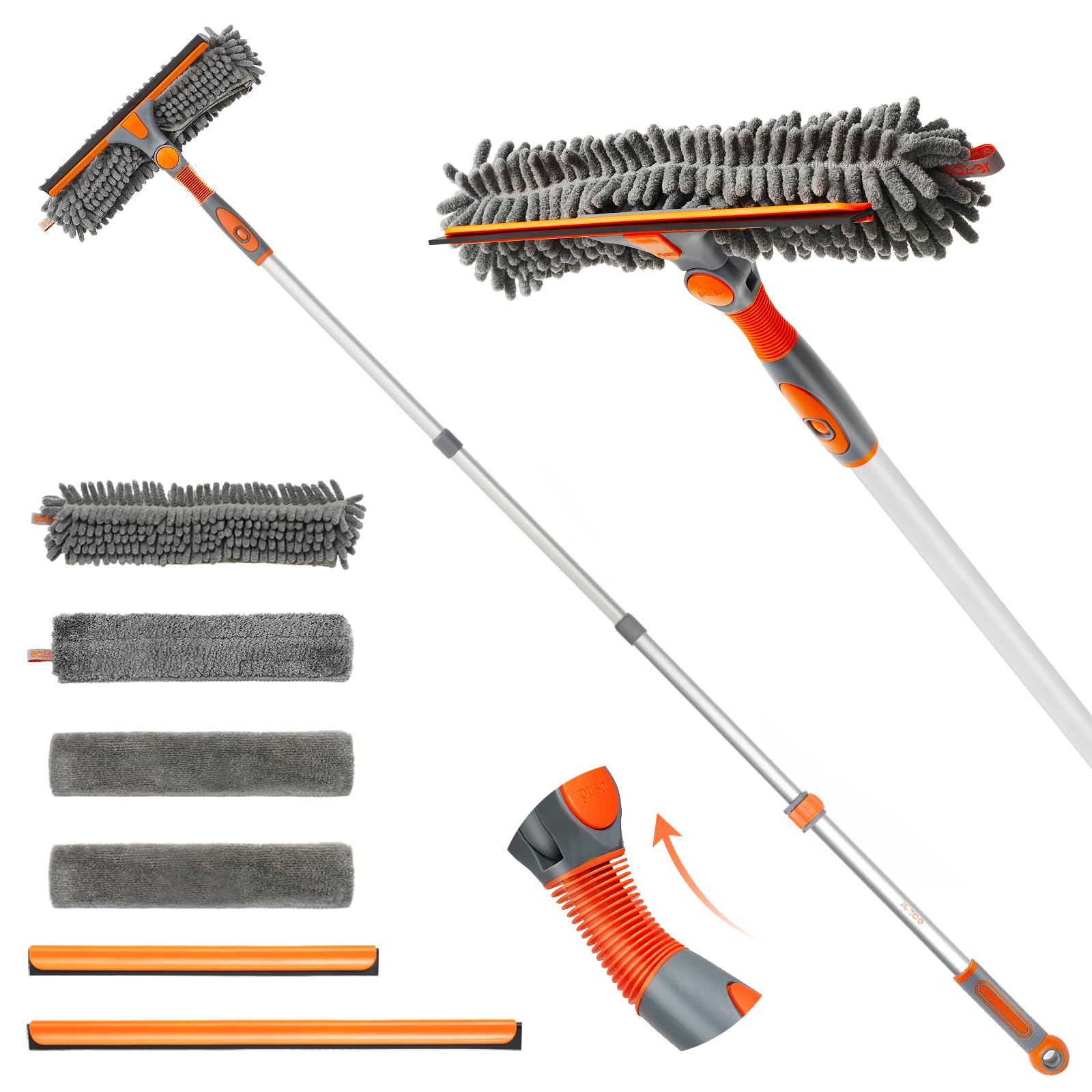 2-in-1 Window Cleaner Tool, 64'' Window Squeegee for Home, Window Cleaning Squeegee Kit with Telescopic Pole, Window Washing Kit with Rotatable Bendable Head(Threaded + Telescopic) - EAW01
