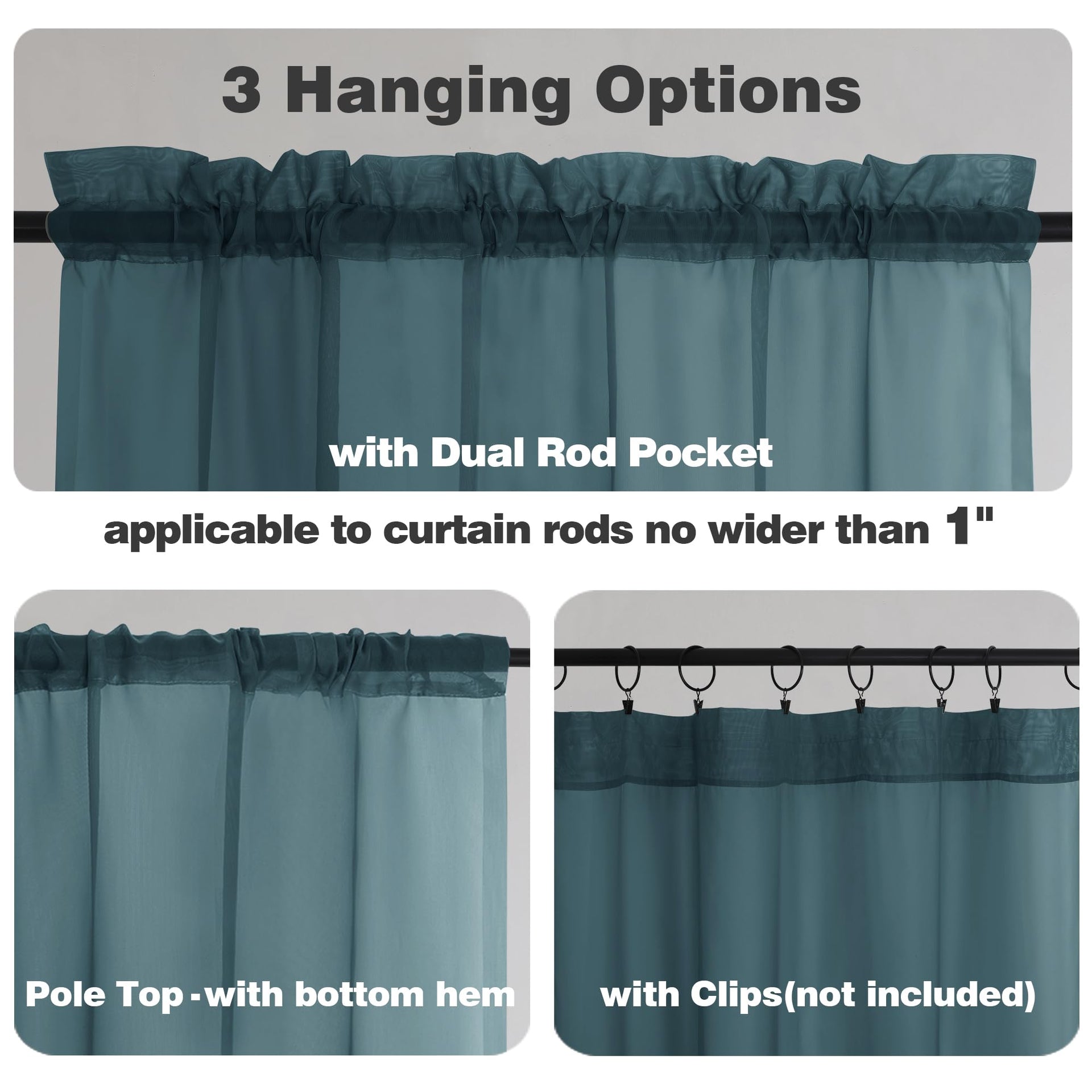 Stone Blue Sheer Curtains 72 Inch Length 2 Panels (2 Count)