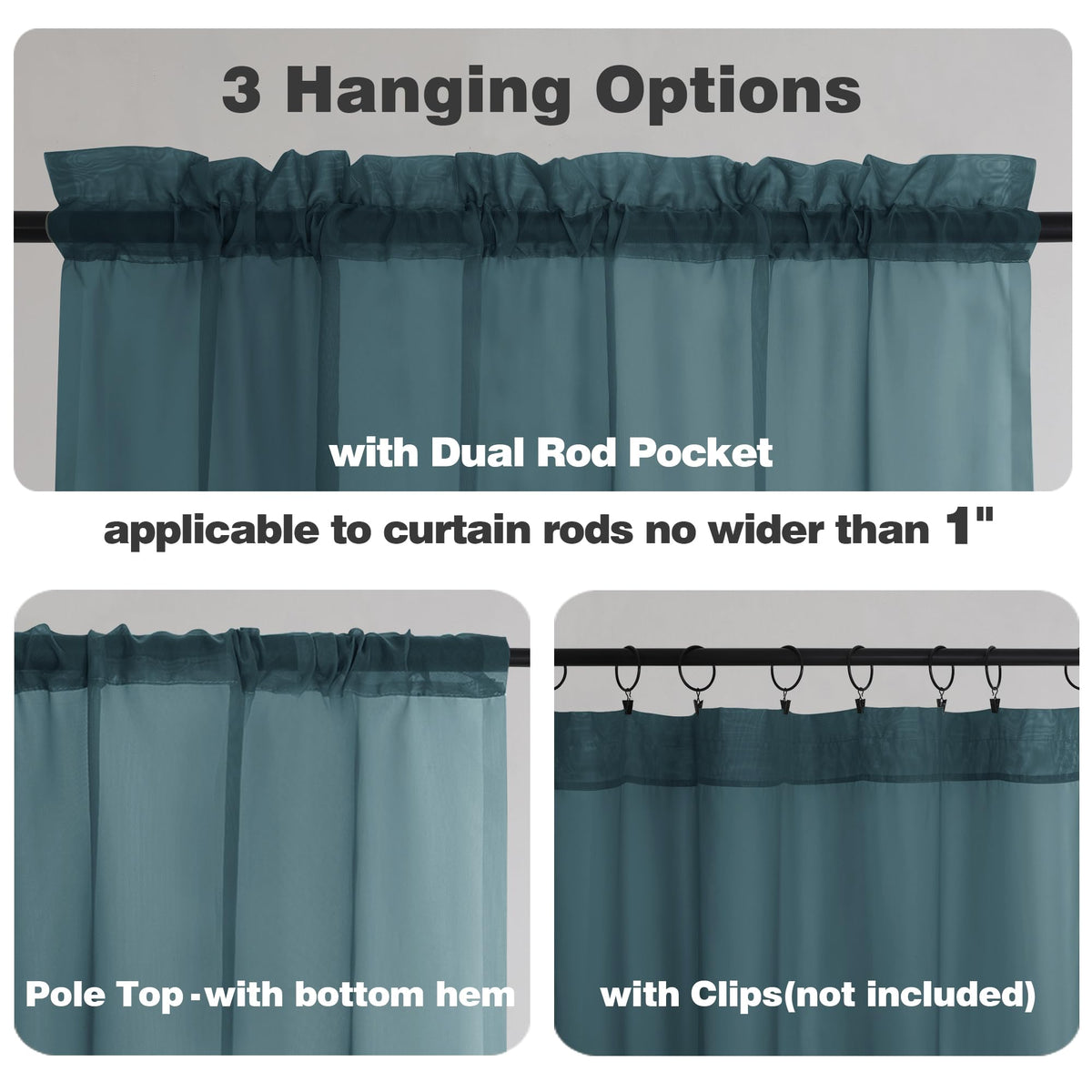 Stone Blue Sheer Curtains 45 Inch Long 2 Panels (2 Count)