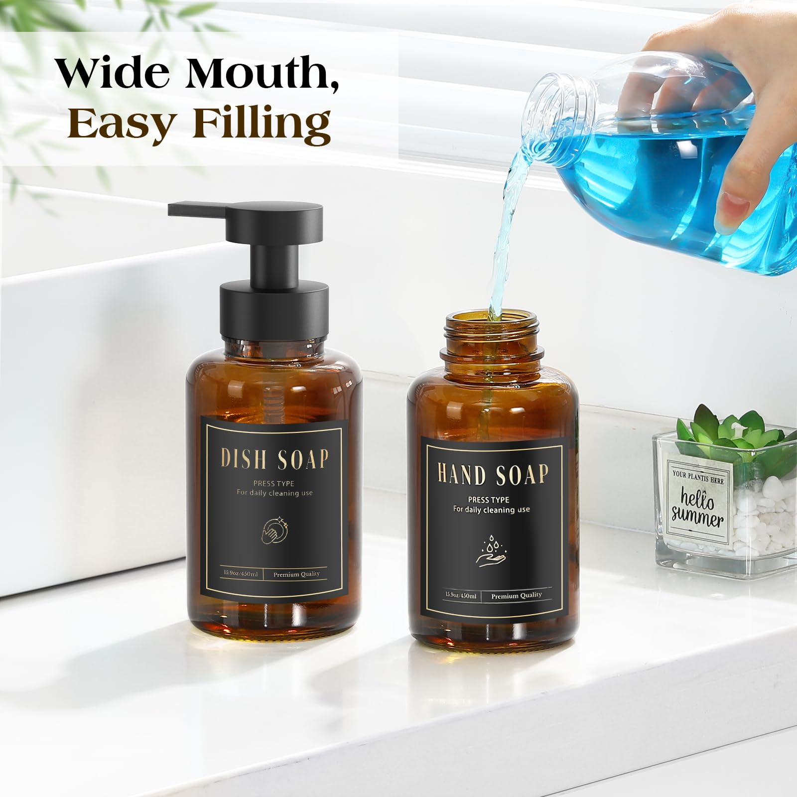 Glass Foaming Soap Dispenser 15oz Hand Soap Bottle (2 Count)
