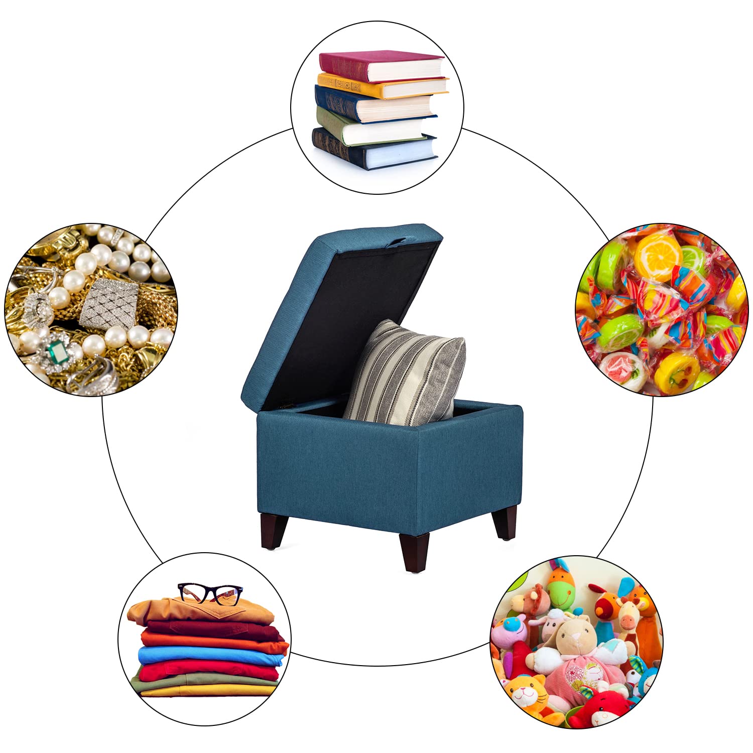 Square Fabric Storage Ottoman with Tufted Flip Top