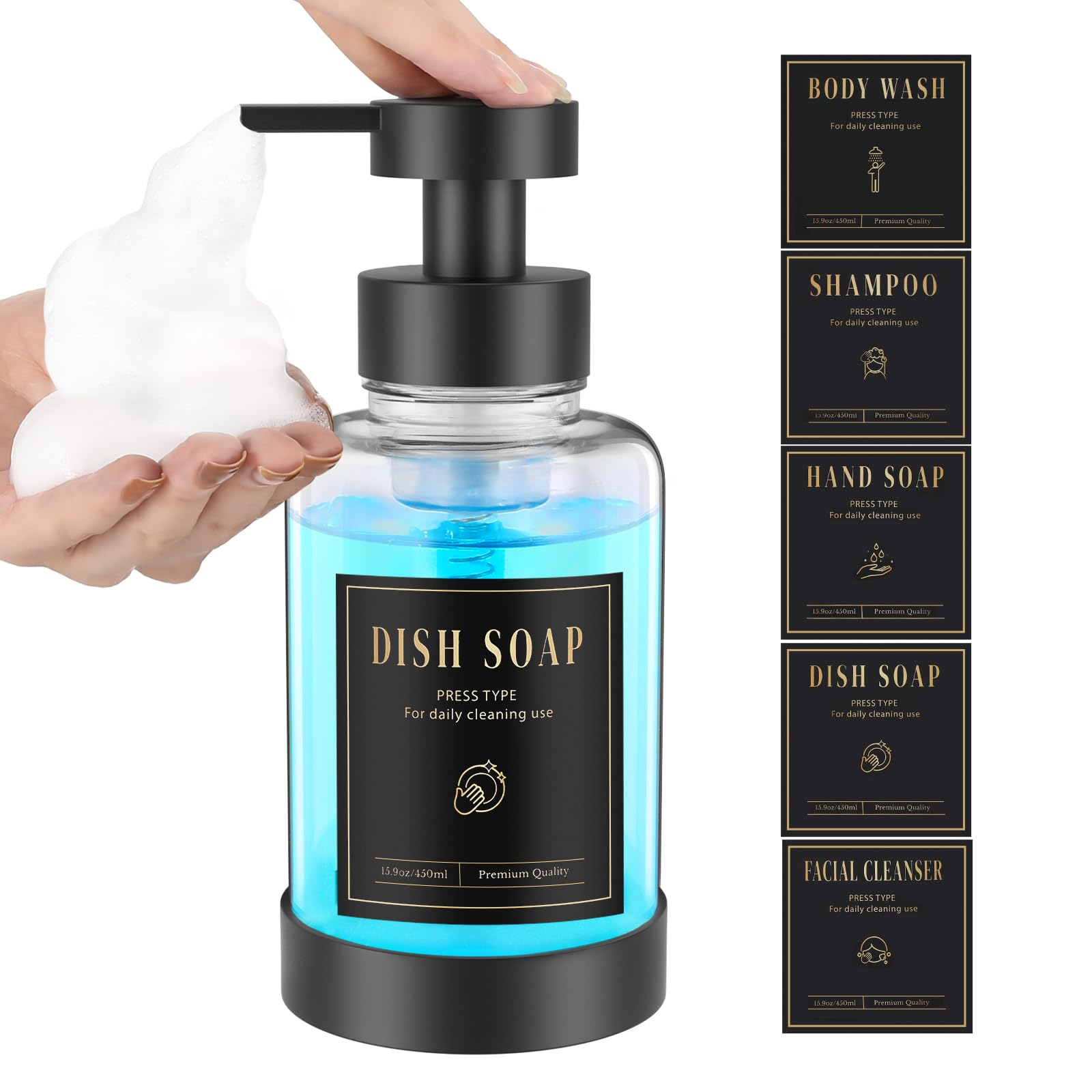 Glass Foaming Soap Dispenser 15oz Hand Soap Bottle