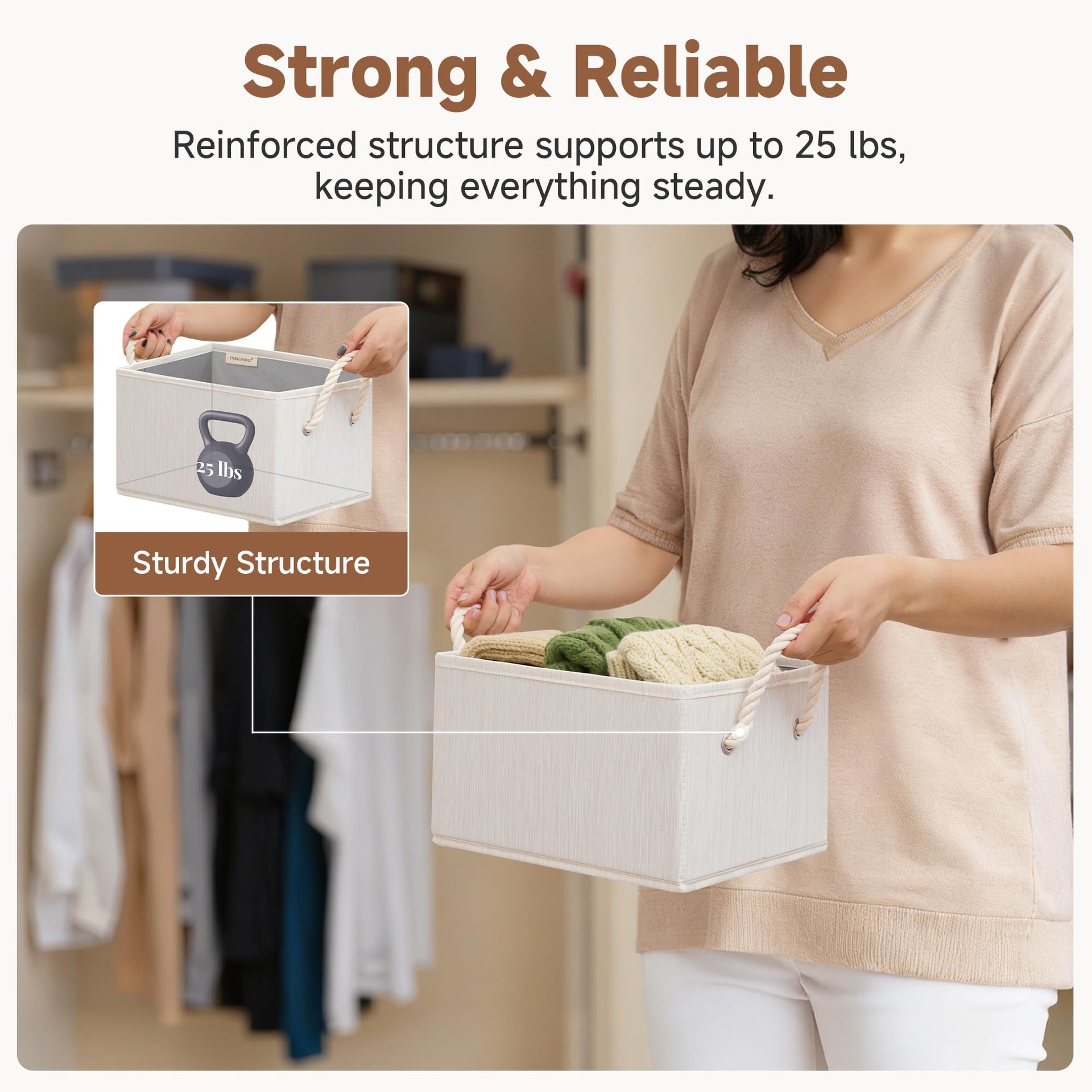 Fabric Storage Bins with Rope Handles (3 Count)