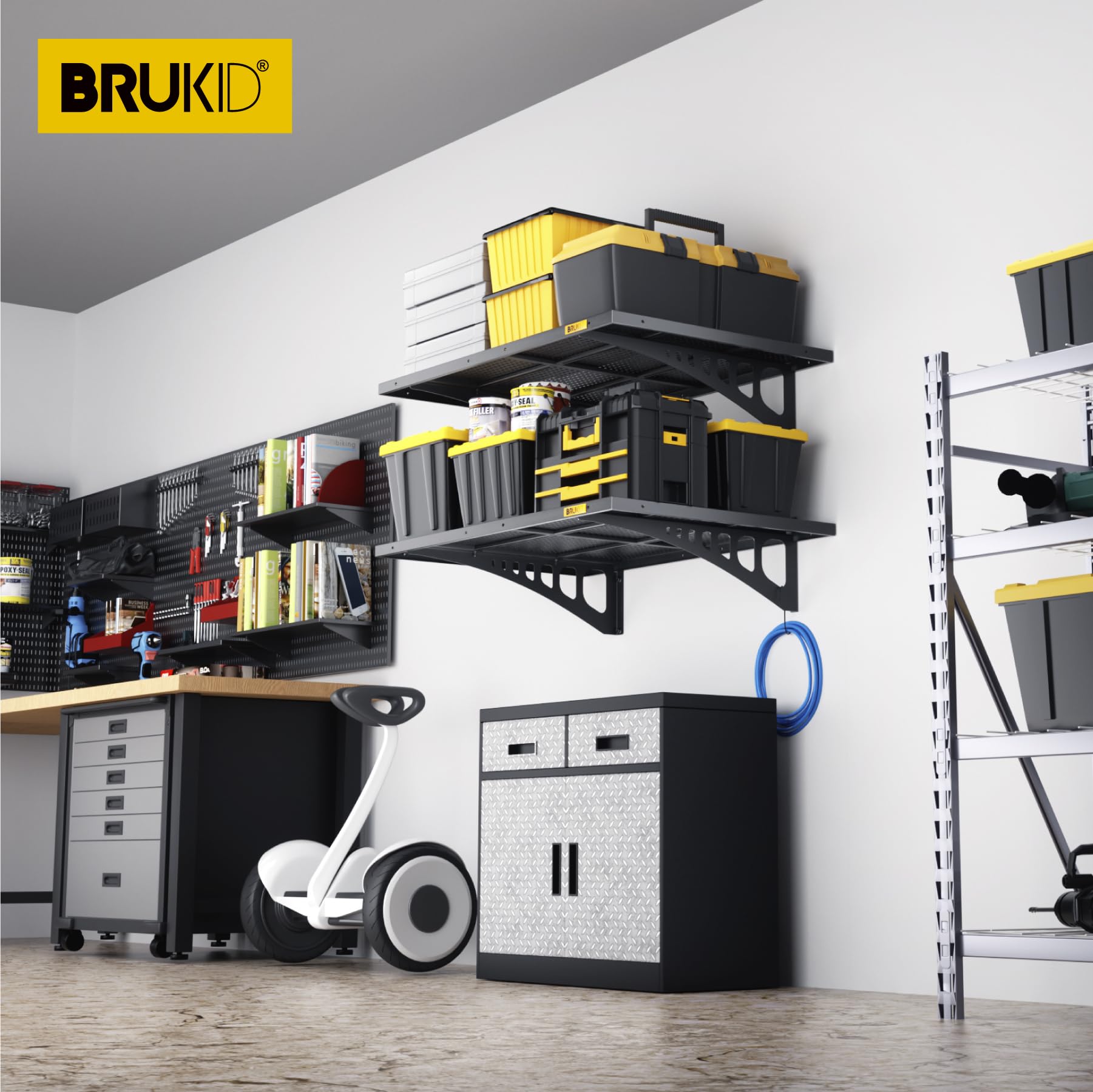 2Pack 2x3ft Adjustable Metal Garage Wall Shelving Heavy Duty Garage Storage Shelf Wall Mounted Black (2 Count)