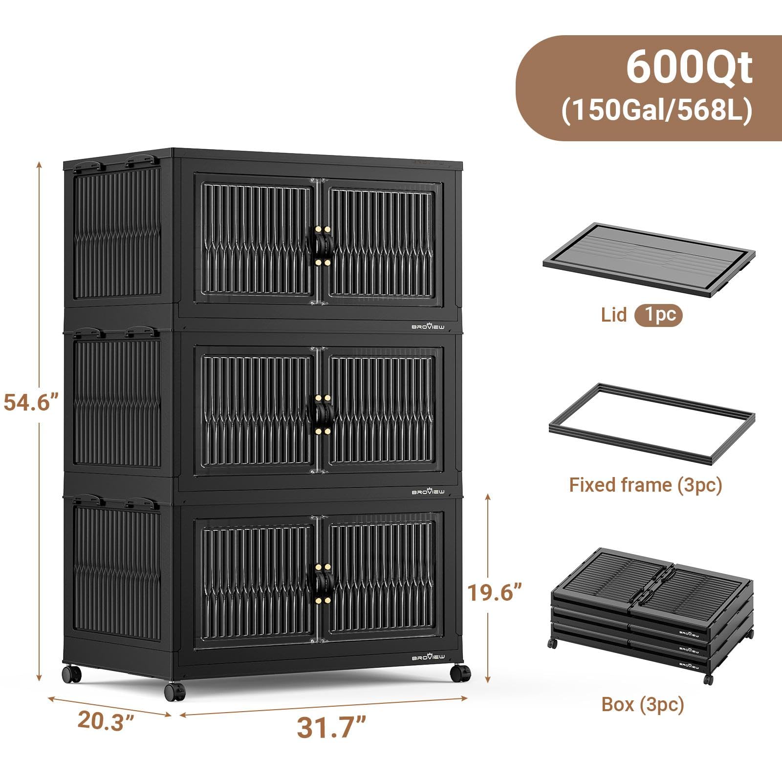 600Qt Extra Large Stackable Storage Bins with Lids (3 Count)