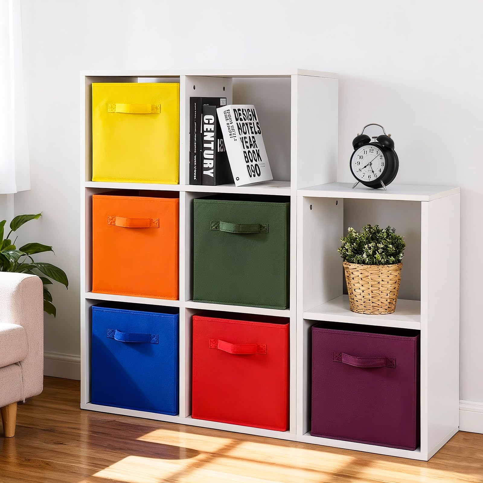 Fabric Storage Bins 6 Pack Fun Colored Durable Storage Cubes with Fabric Handles Foldable Cube Baskets for Home (6 Count)