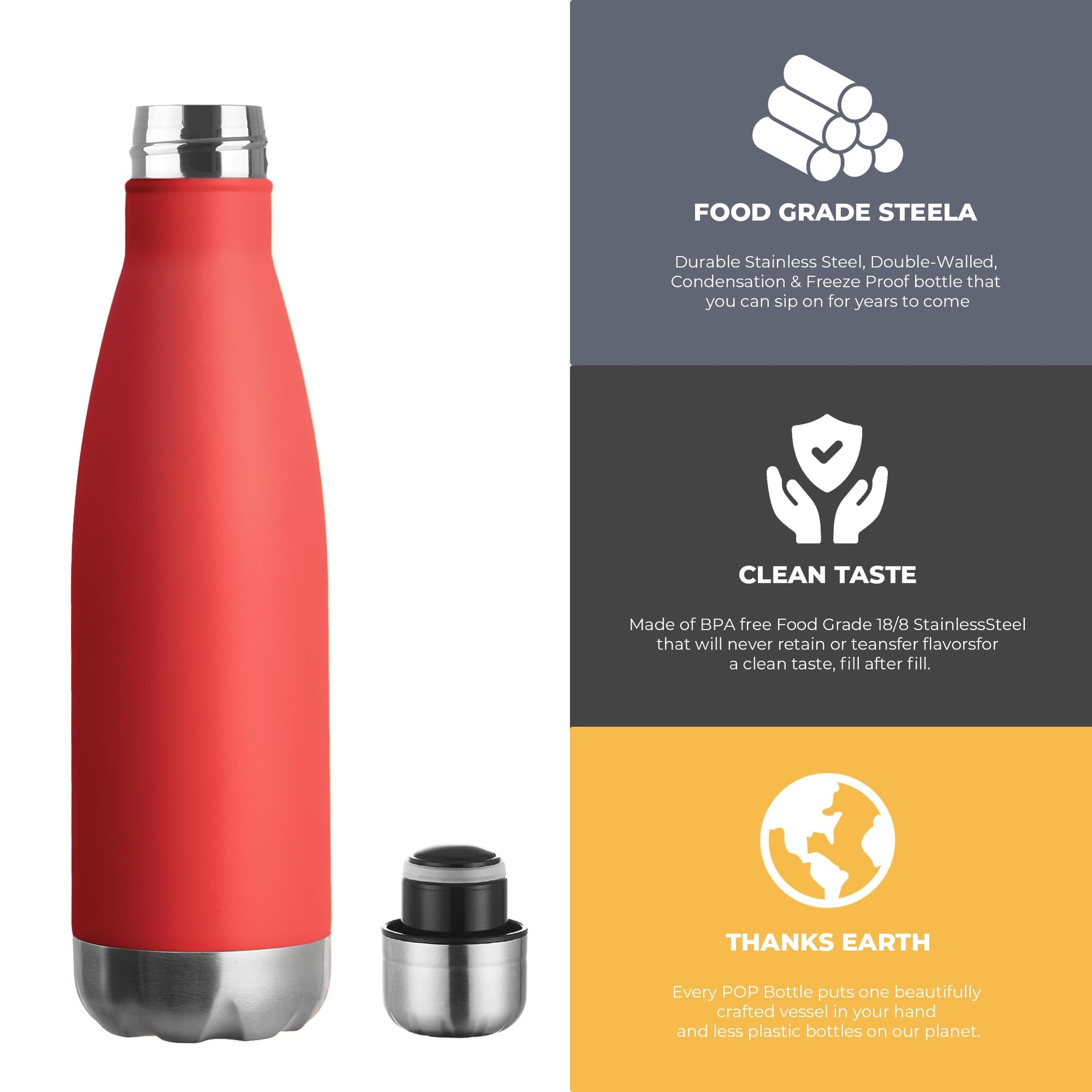 17oz Sport Water Bottle Vacuum Insulated Stainless Steel Leak (4 Count)