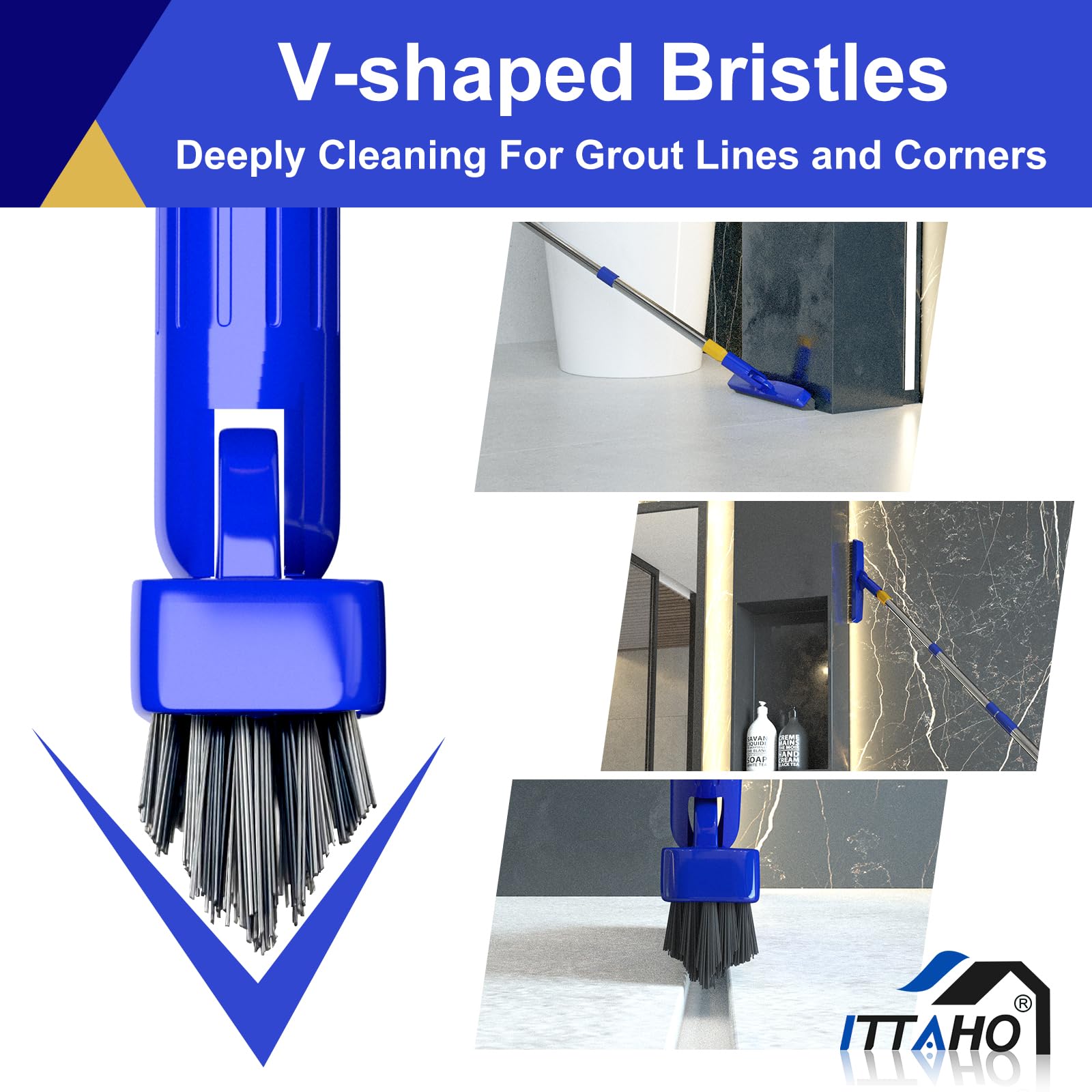 12" Wide Floor Scrub and Grout Brush Set With Long Extendable Handle