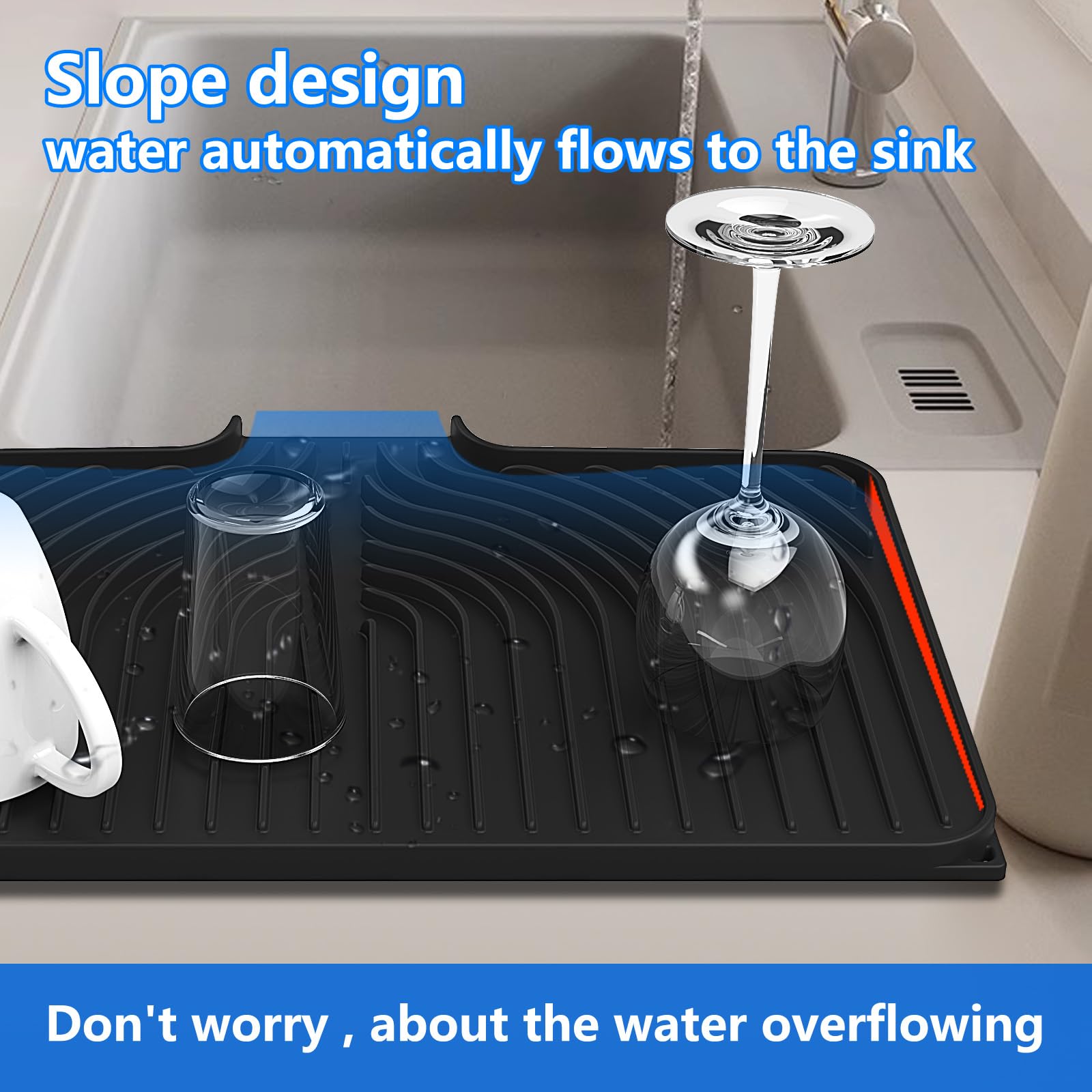 Dish Drying Mat for sink with a bulged edge