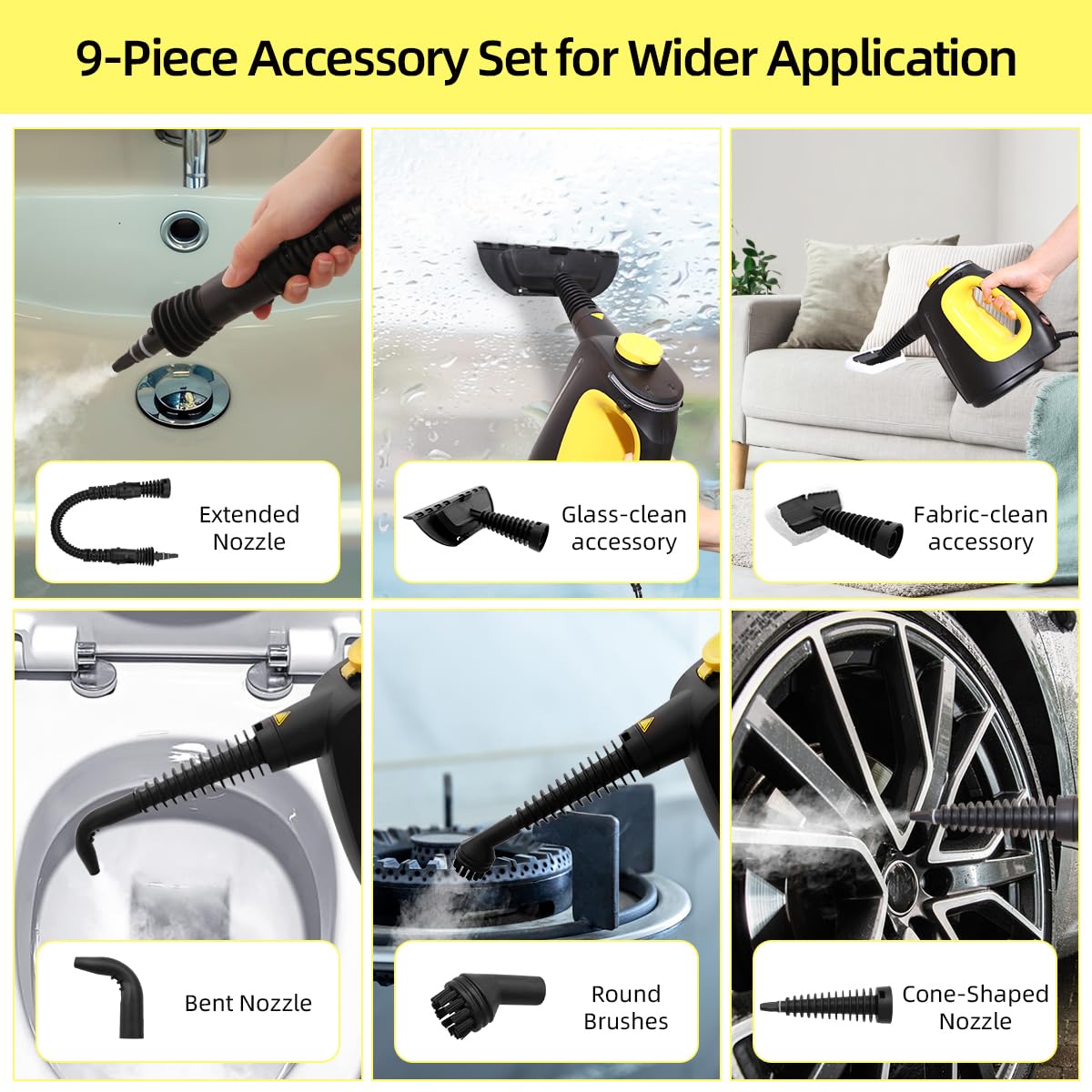 Handheld Steam Cleaner with 9 pcs Accessories 530ml for Cleaning Home
