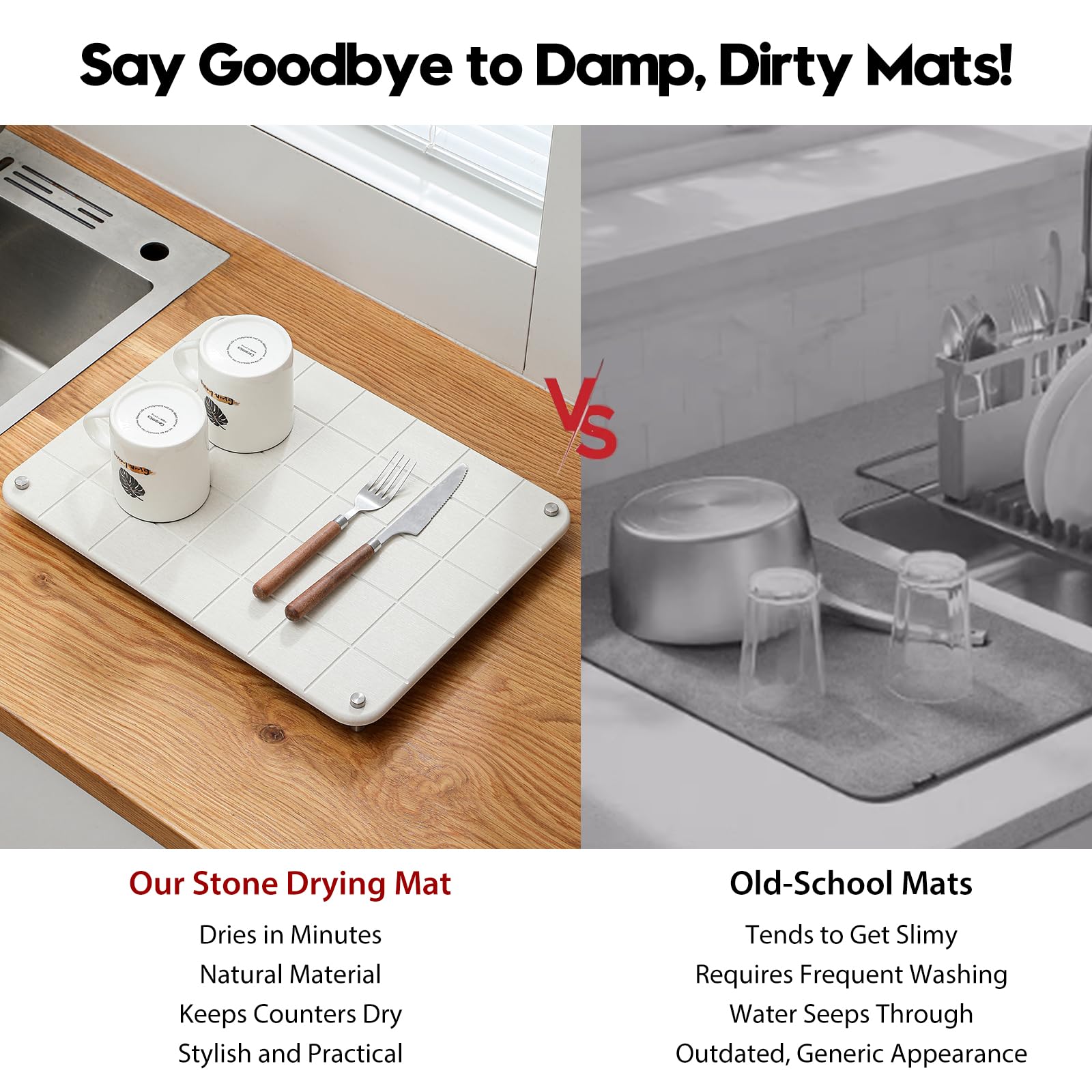 Stone Dish Drying Mat for Kitchen Counter