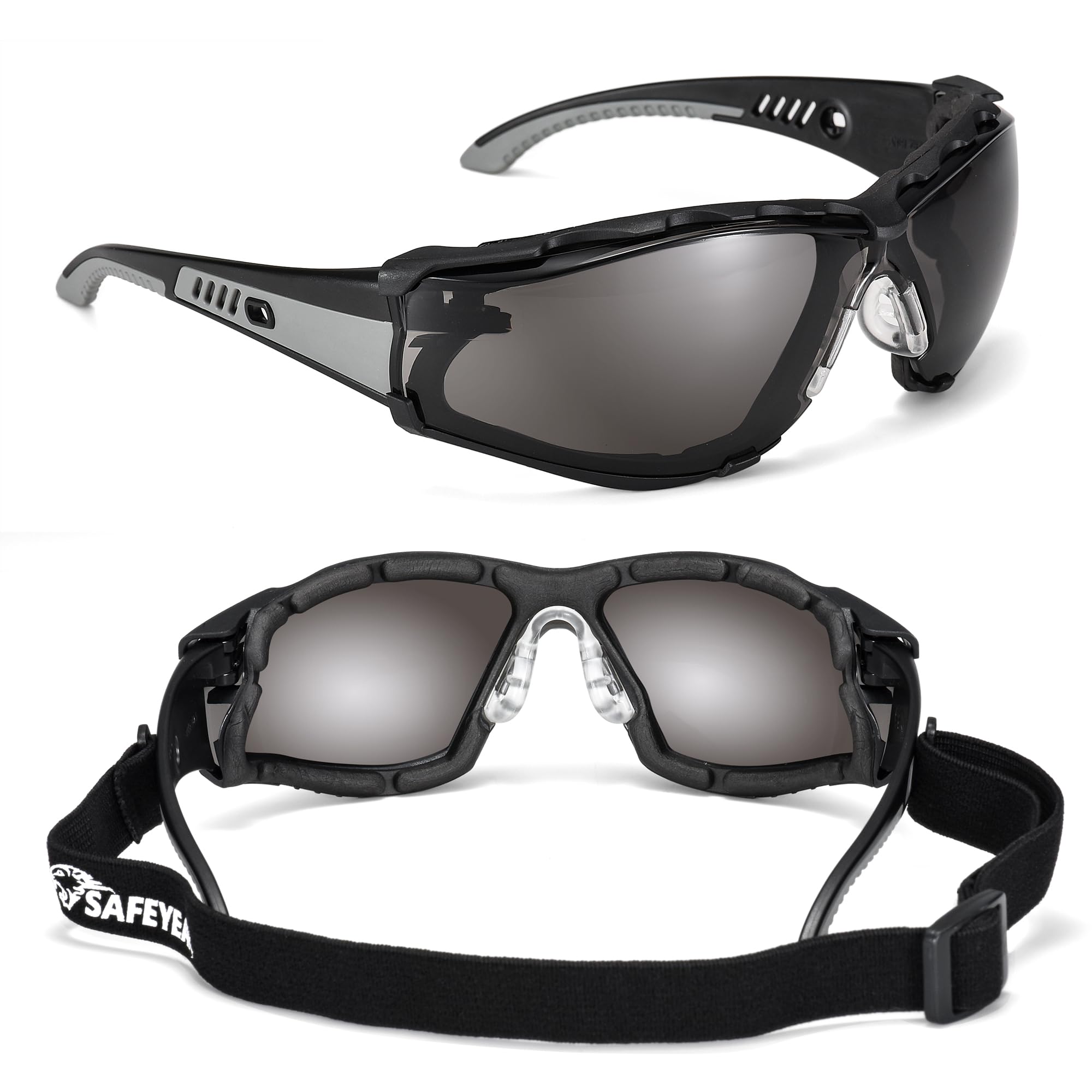 Safety Glasses Anti Fog Scratch Resistant ANSI Z87.1 CE Protective Eyewear with Foam Gasket Adjustable Strap