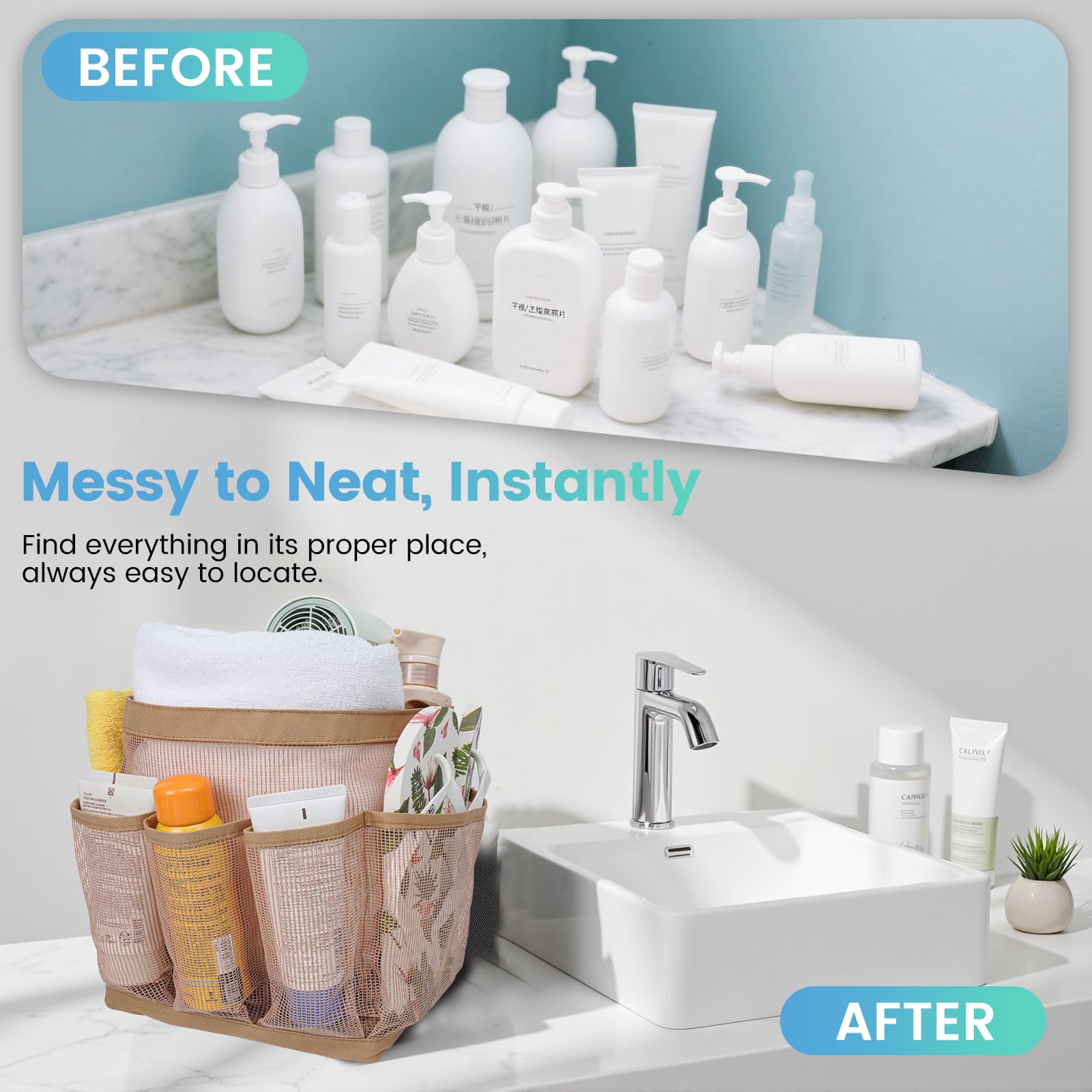 Shower Caddy for College Dorm Room Essentials for Girls with 9 Pockets