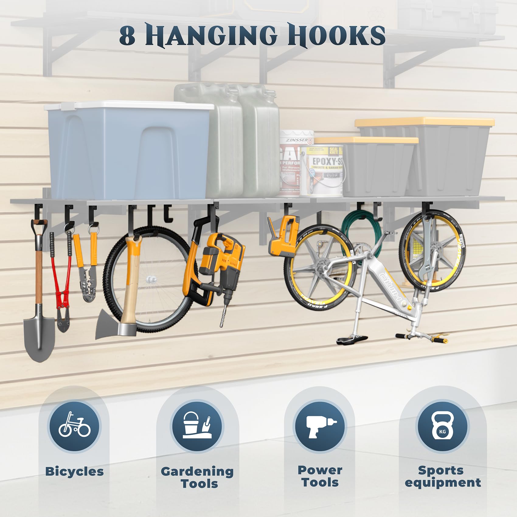 2 Pack Heavy Duty Garage Wall Shelving with 8 Hooks (2 Count)