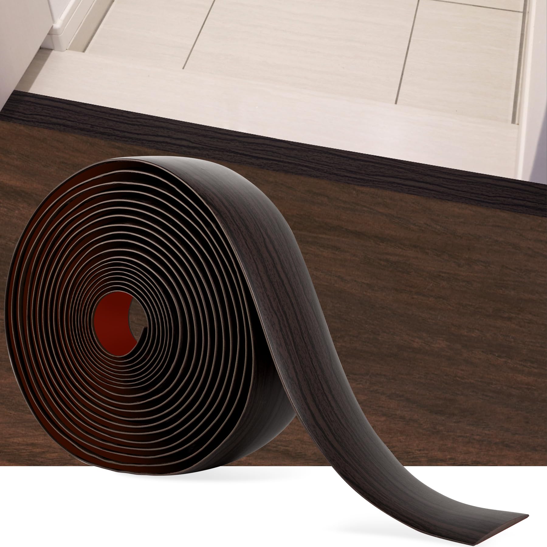20Ft Floor Transition Strip Self Adhesive Vinyl Cover Floor Strip Flat Divider Transition Strip Wood Grain Design for Laminate Floor Gaps and Doorway Transitions