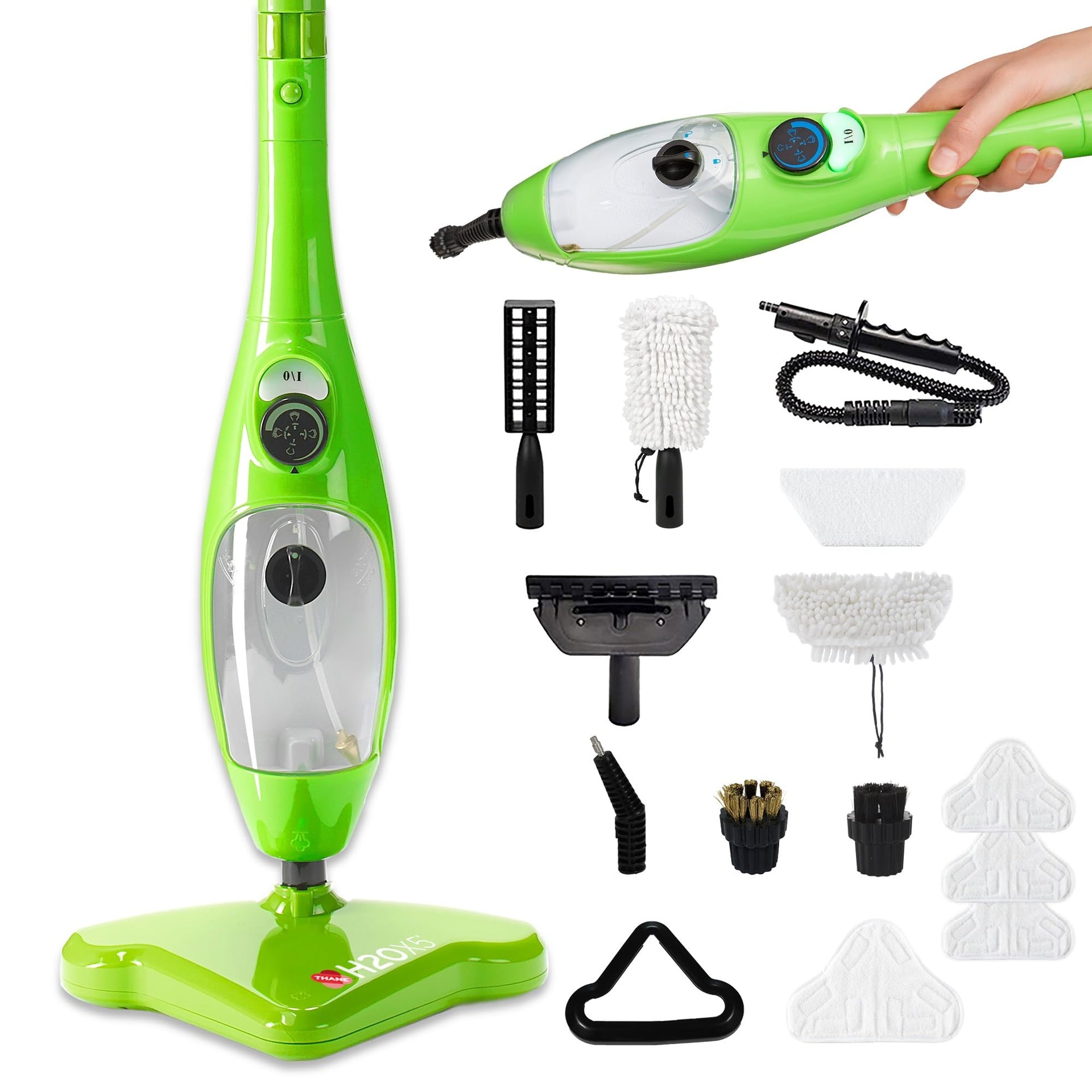 X5 5-in-1 Multi-Purpose Steam Mop, Handheld Steam Cleaner, Adjustable Height, Removable Tank, Large Capacity, Rapid Heat Up, Steam Control, Lightweight, High Pressure with additional 3pk pads