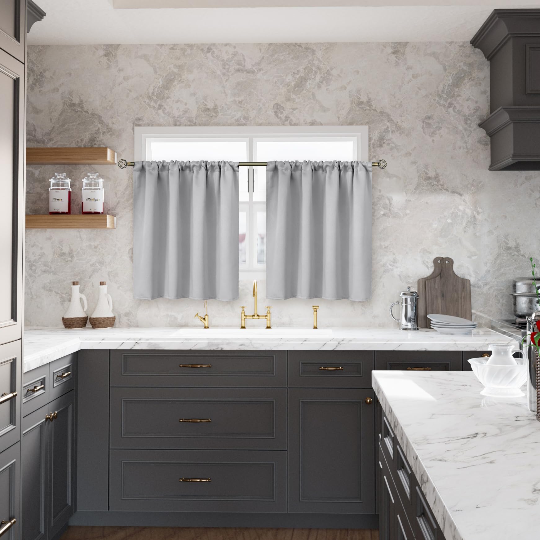 Light Grey Blackout Curtains 40 Inches Length