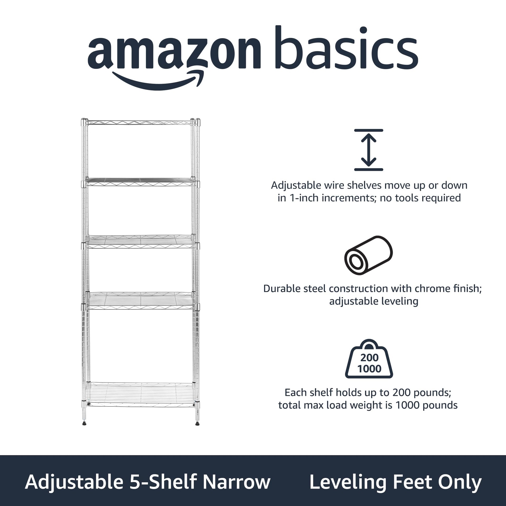 5 Shelf Adjustable Storage Shelving Unit for Garage