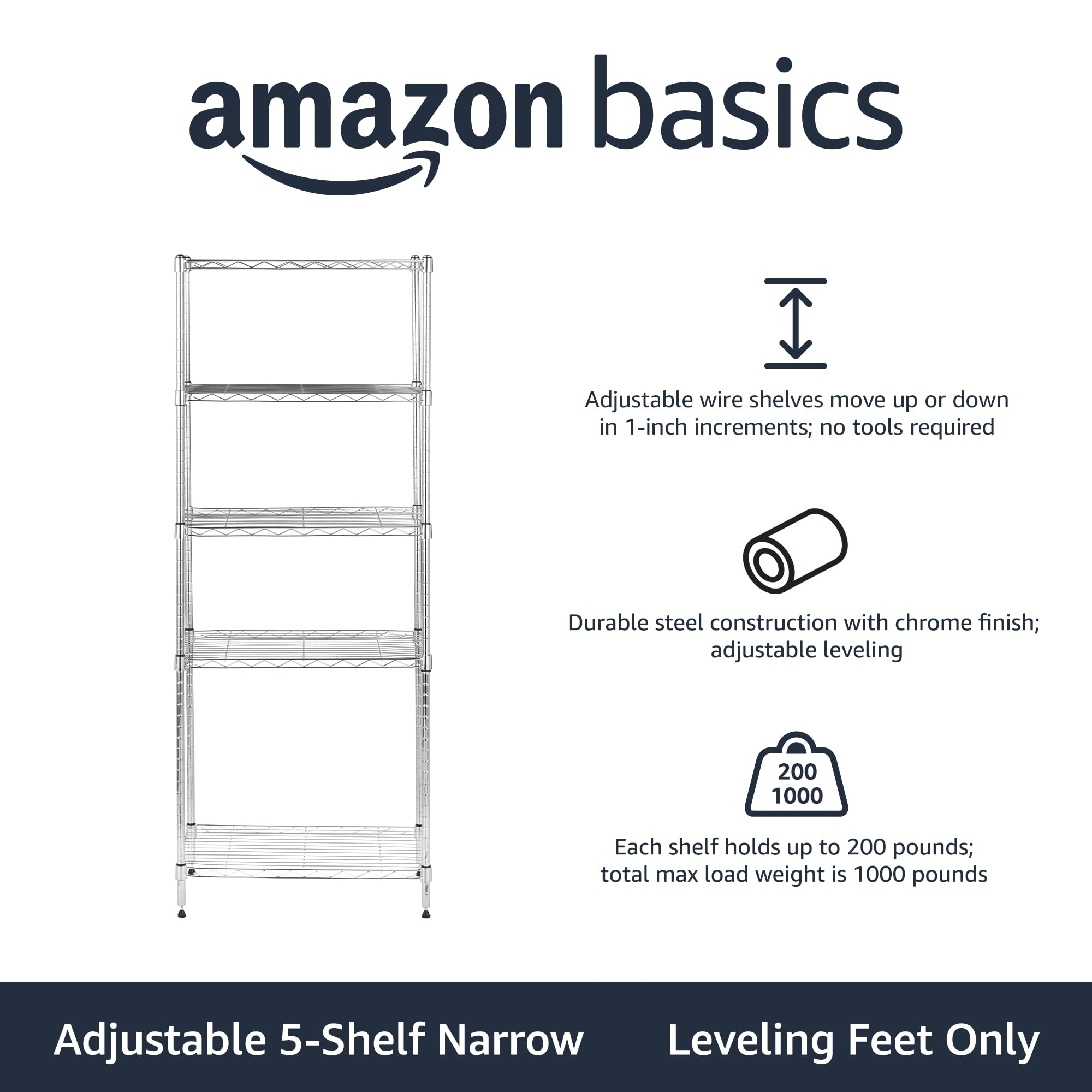 5 Shelf Adjustable Storage Shelving Unit for Garage