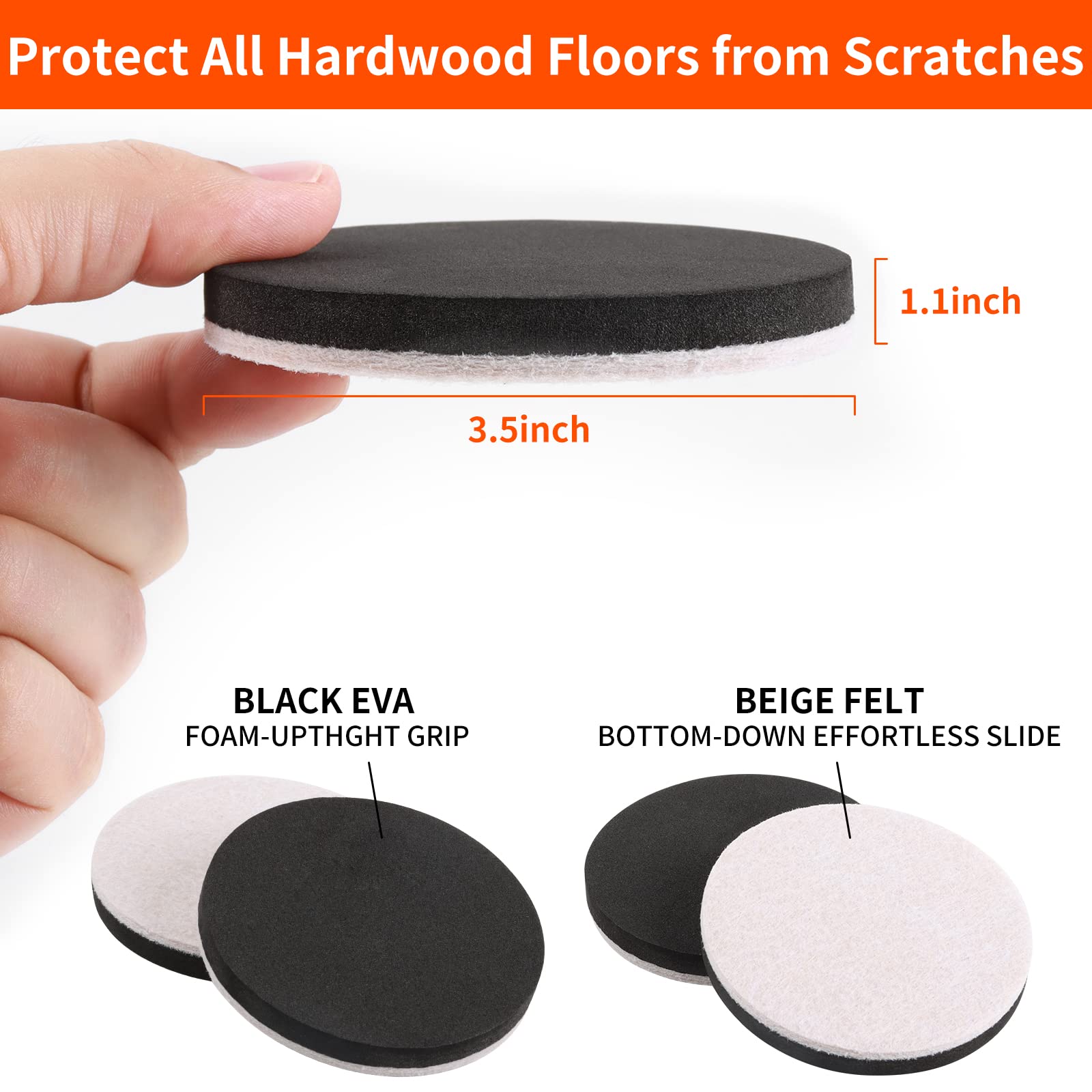 3.5" Felt Furniture Movers Sliders for Hardwood & Vinyl Floors (16 Count)