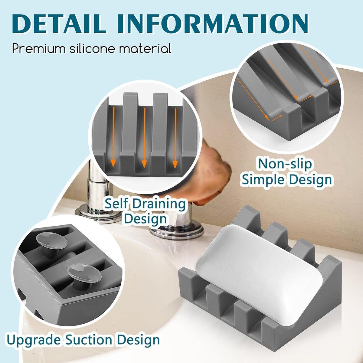 Silicone Soap Dish Self Draining with Suction Cups