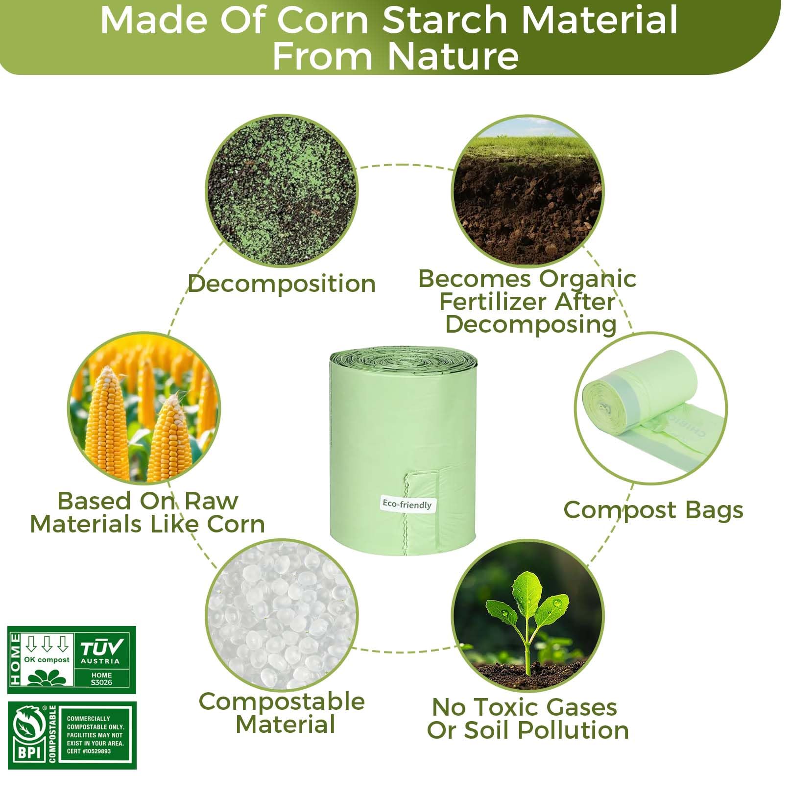 1.6 Gallon Compostable Trash Bags Drawstring (50 Count)