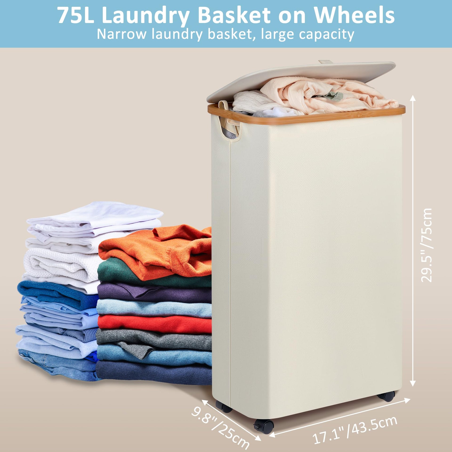 Slim Laundry Hamper with Wheels