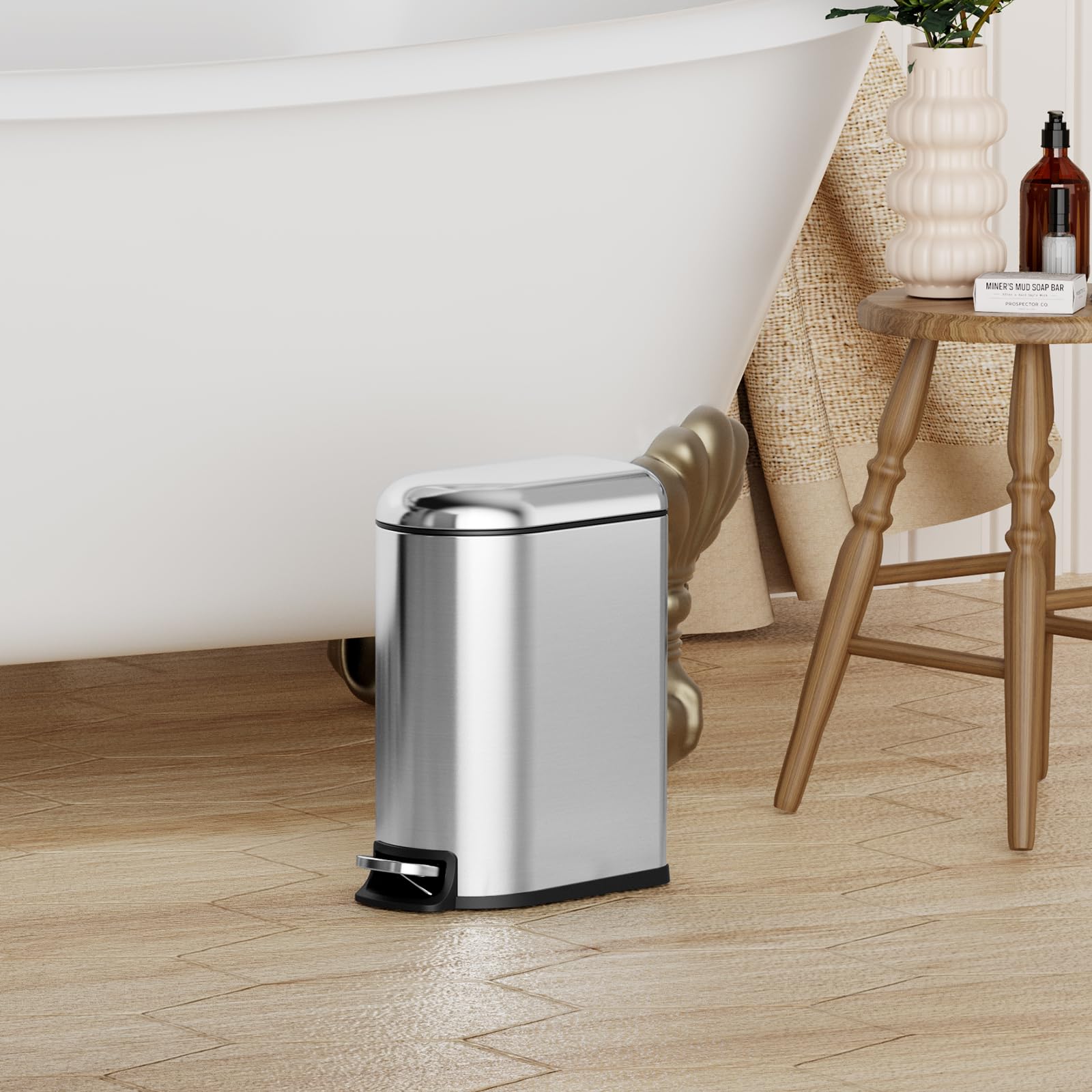 Small Bathroom Trash Can with Lid Soft Close