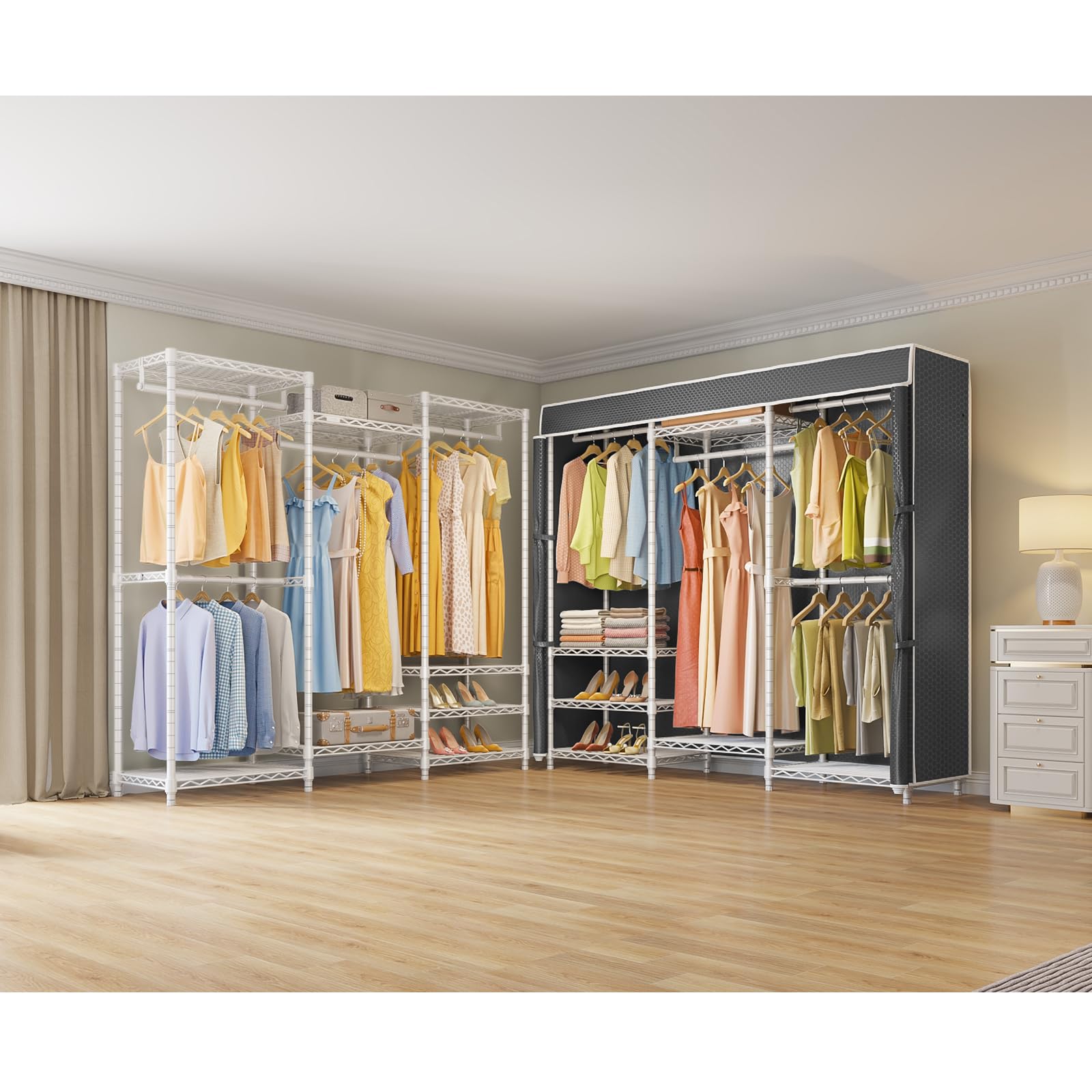 V5C Medium Covered Clothes Rack Heavy Duty Portable Closet Wardrobe