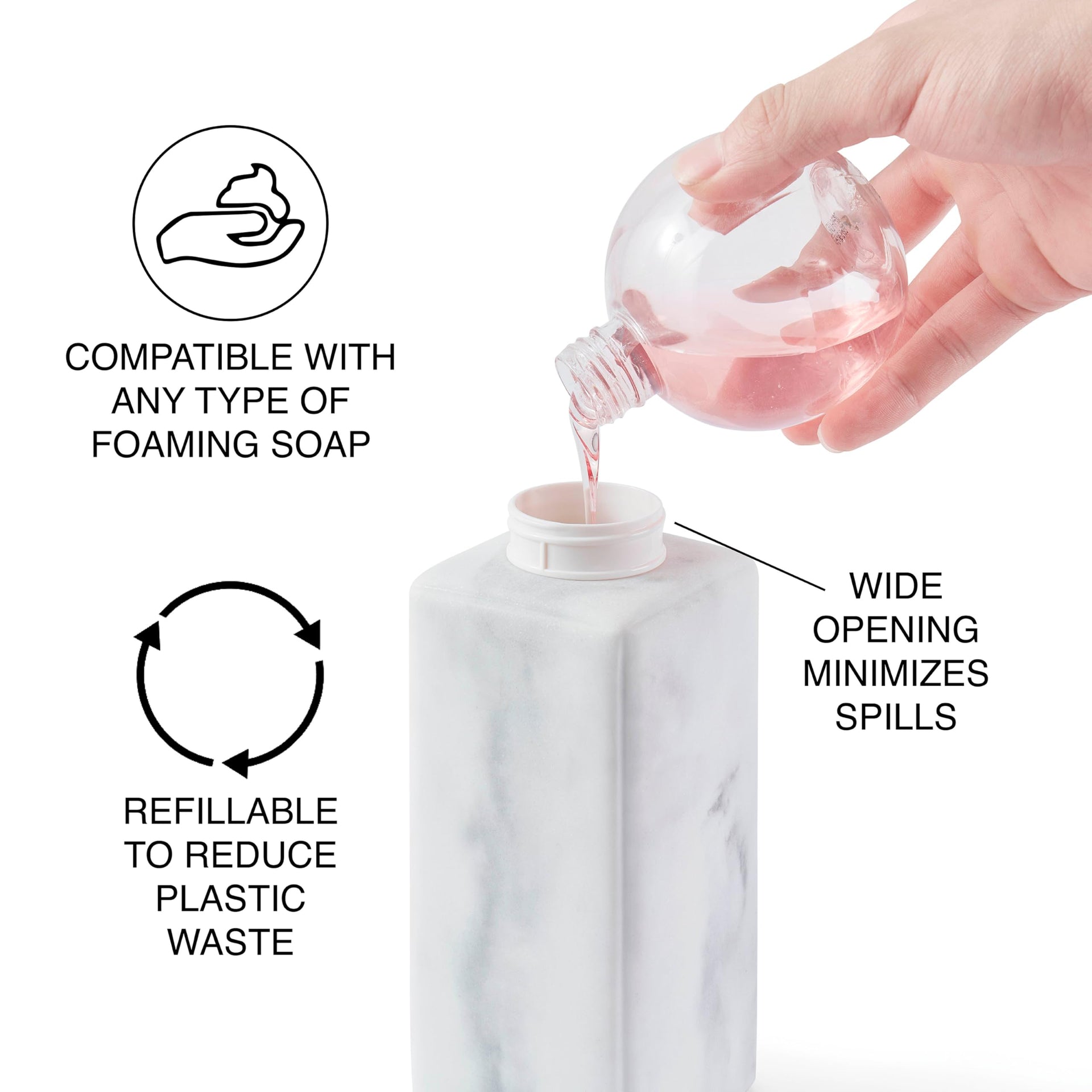 Faux Marble Automatic Liquid Soap Dispenser Rechargeable 8.6x3 White