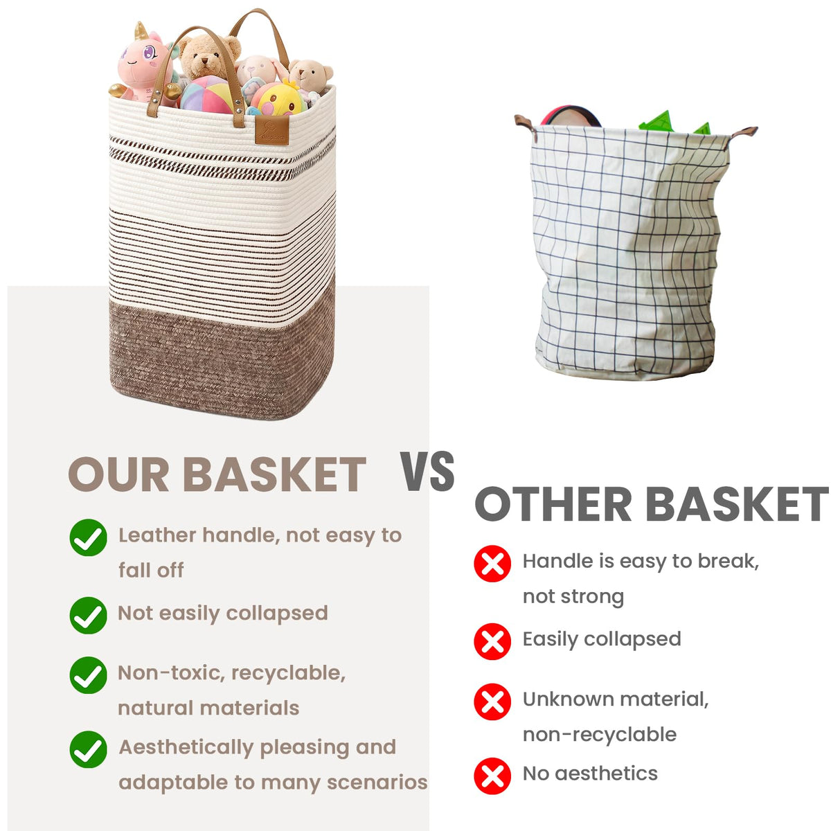 75L Woven Laundry Hamper with Long Leather Handles