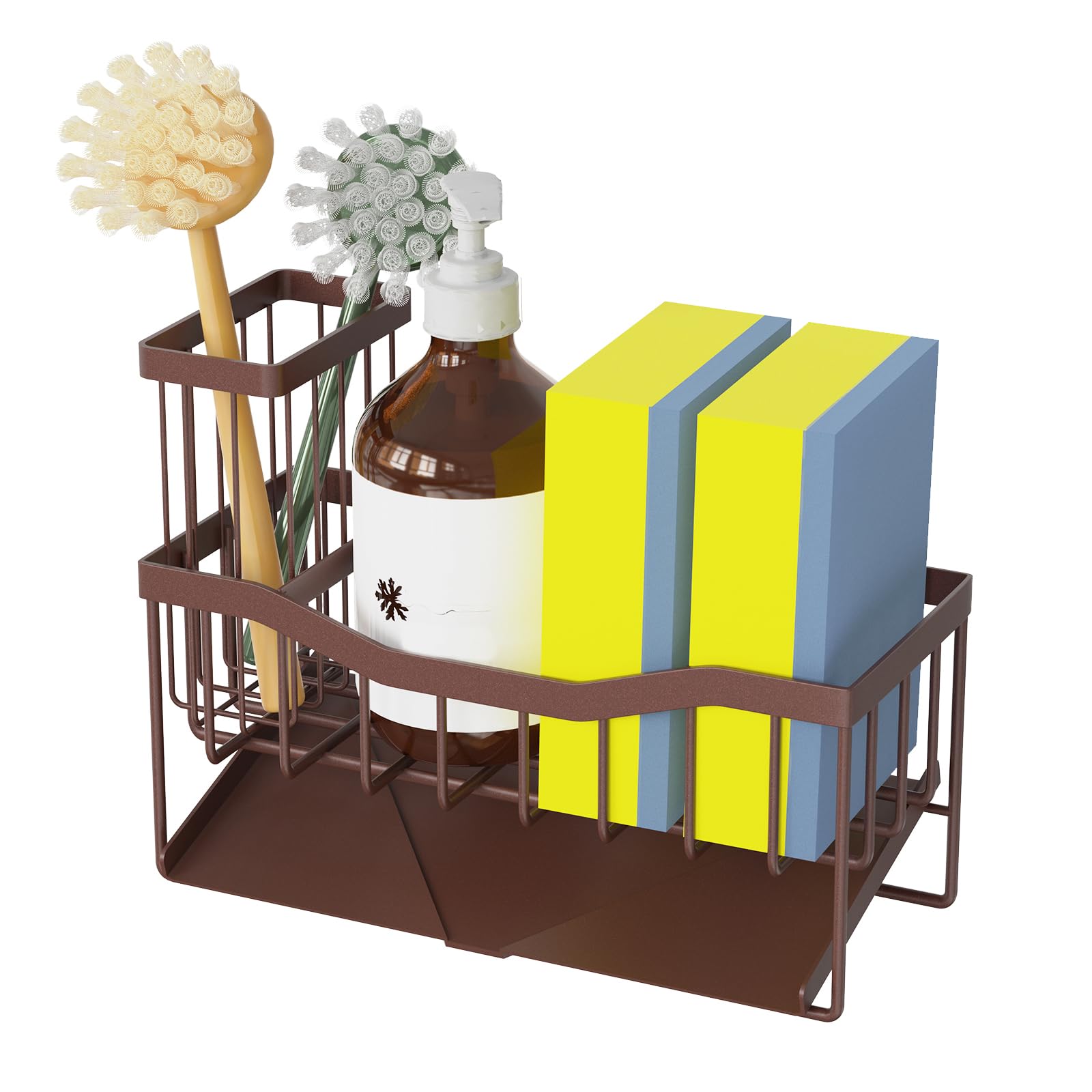Maifan Sink Caddy Sponge Holder for Kitchen with Brush Holder and Stainless Steel Self Drain Tray