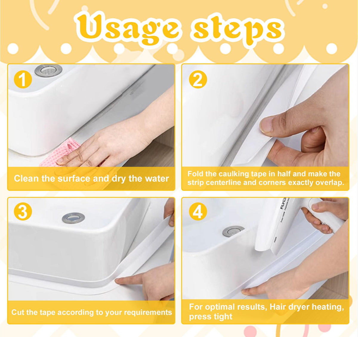 Caulk Tape Waterproof Self Adhesive Widened White Toilet Caulk Sealant Tape