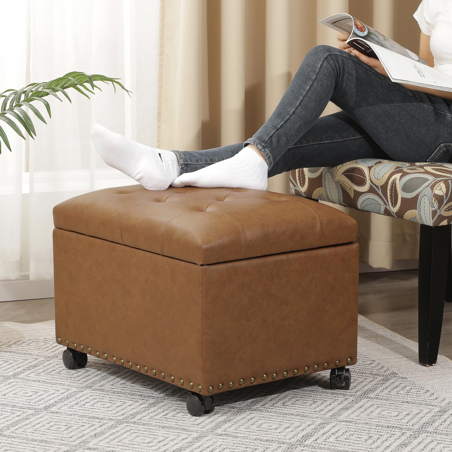 Leather Storage Ottoman