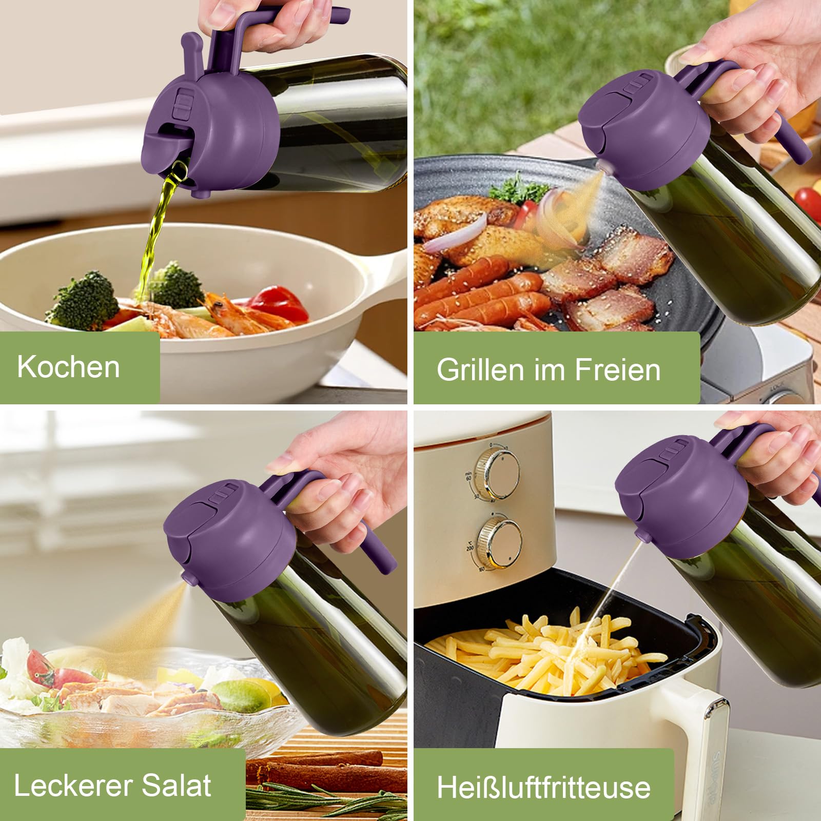 2Pcs 16oz 470ml Dark Green Oil Sprayer for Cooking with Stickers