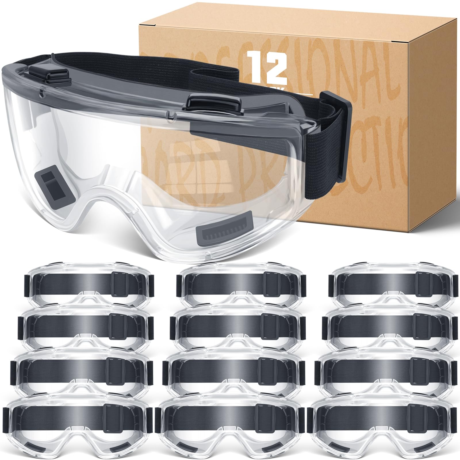 12 Pack Safety Goggles ANSI Z87.1 Glasses (12 Count)