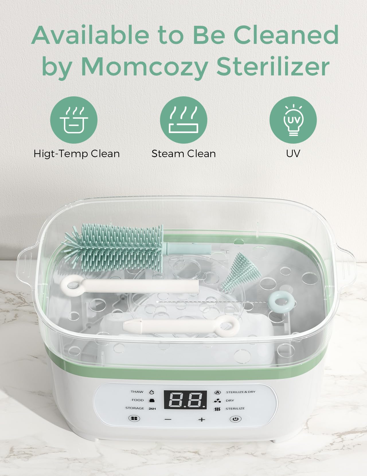 7-in-1 Baby Bottle Brush Set with Drying Rack, Green - ModHome Supplies