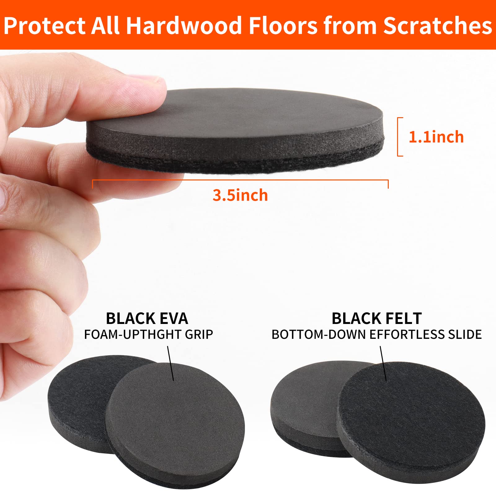 3.5" Felt Furniture Movers Sliders for Hardwood & Vinyl Floors (16 Count)